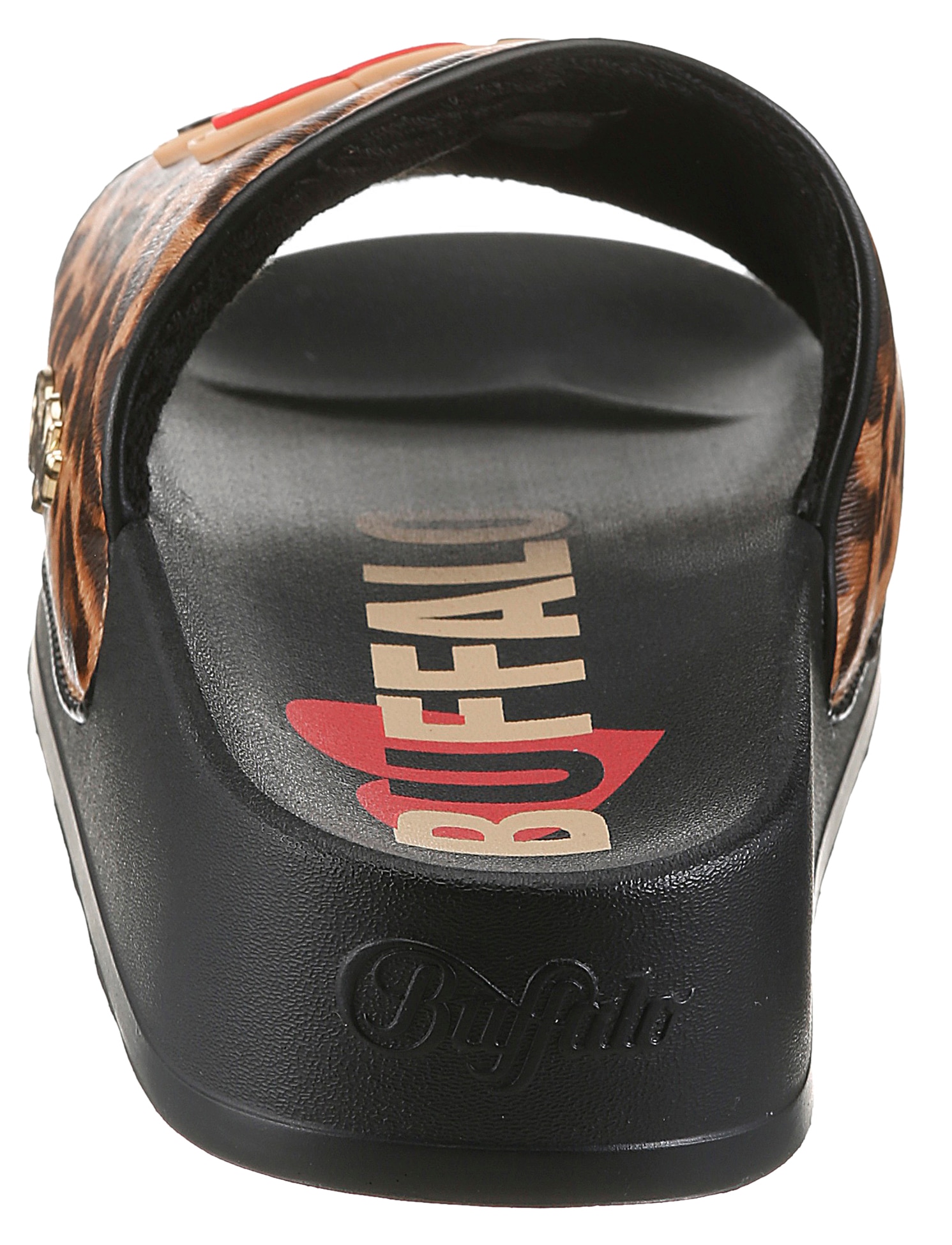 Buffalo Pantolette  Sommerschuh, Strandschuh, Badeschuh in Leo-Optik, Plateausohle