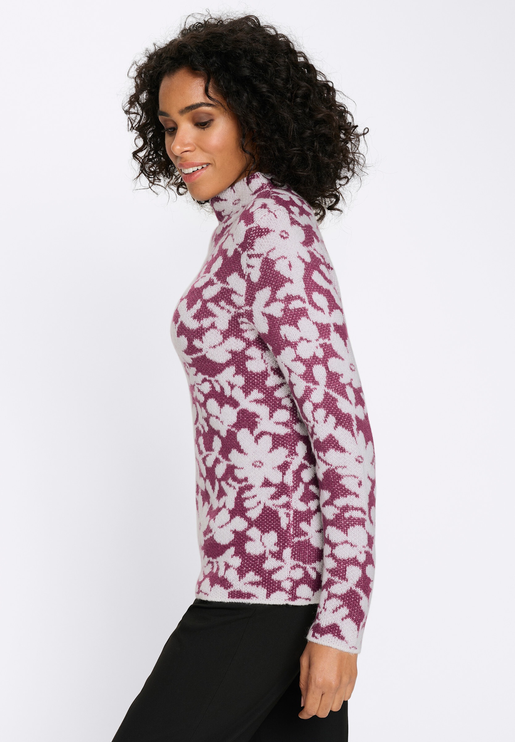 Sieh an! Longpullover »Jacquard-Pullover Stehkragenpullover mit Effektgarn«