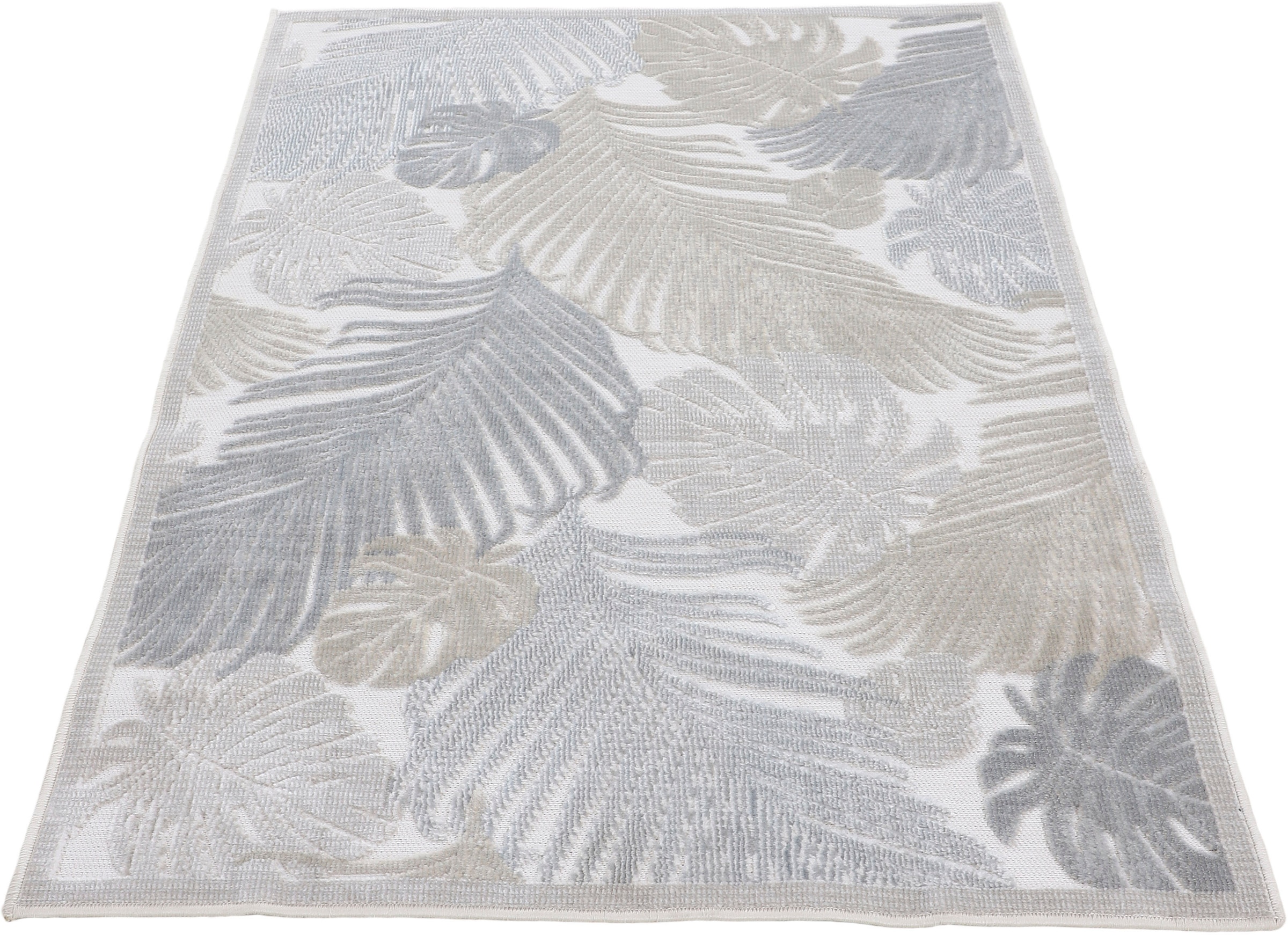 carpetfine Teppich »Deja 104«, rechteckig, 4 mm Höhe, robustes Flachgewebe, Motiv- Floral Palmenblätter, Hoch-Tief Effekt