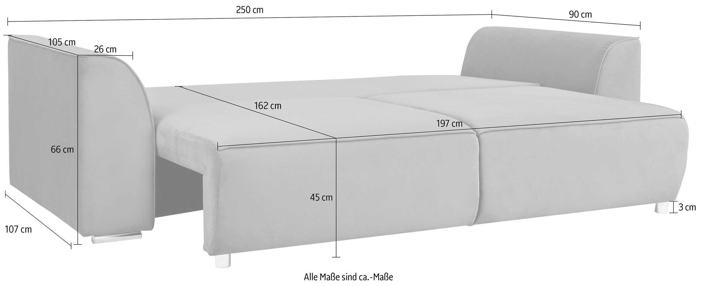 INOSIGN 3-Sitzer Beatrice Schlafsofa, wahlweise auch mit Bettfunktion und Bettkasten, incl. 2 Zierkissen