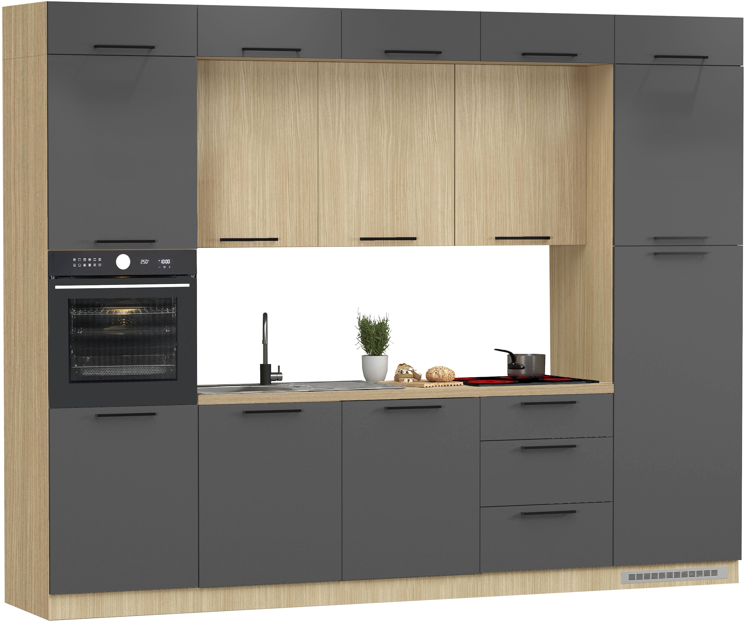 KOCHSTATION Küchenzeile »Luna, Einbauküche, Zeilenküche, mit Soft-Close Funktion, Made in Italy« Breite 300 cm ohne E-Geräte, mit Spüle+Siphon und Aufsatz