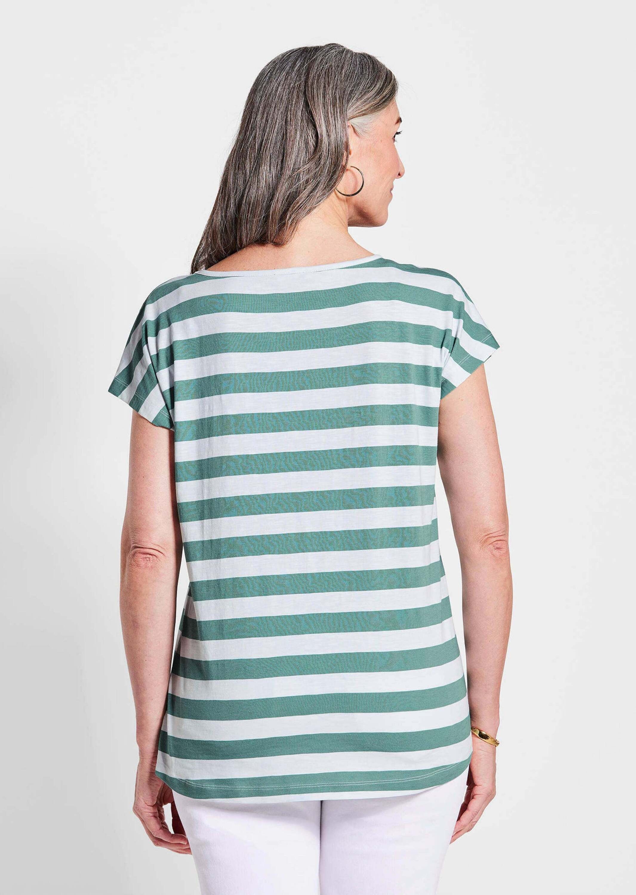 GOLDNER Kurzarmshirt »Kurzgröße Modisches Blockstreifen-Oberteil« Verlängertes Rückenteil