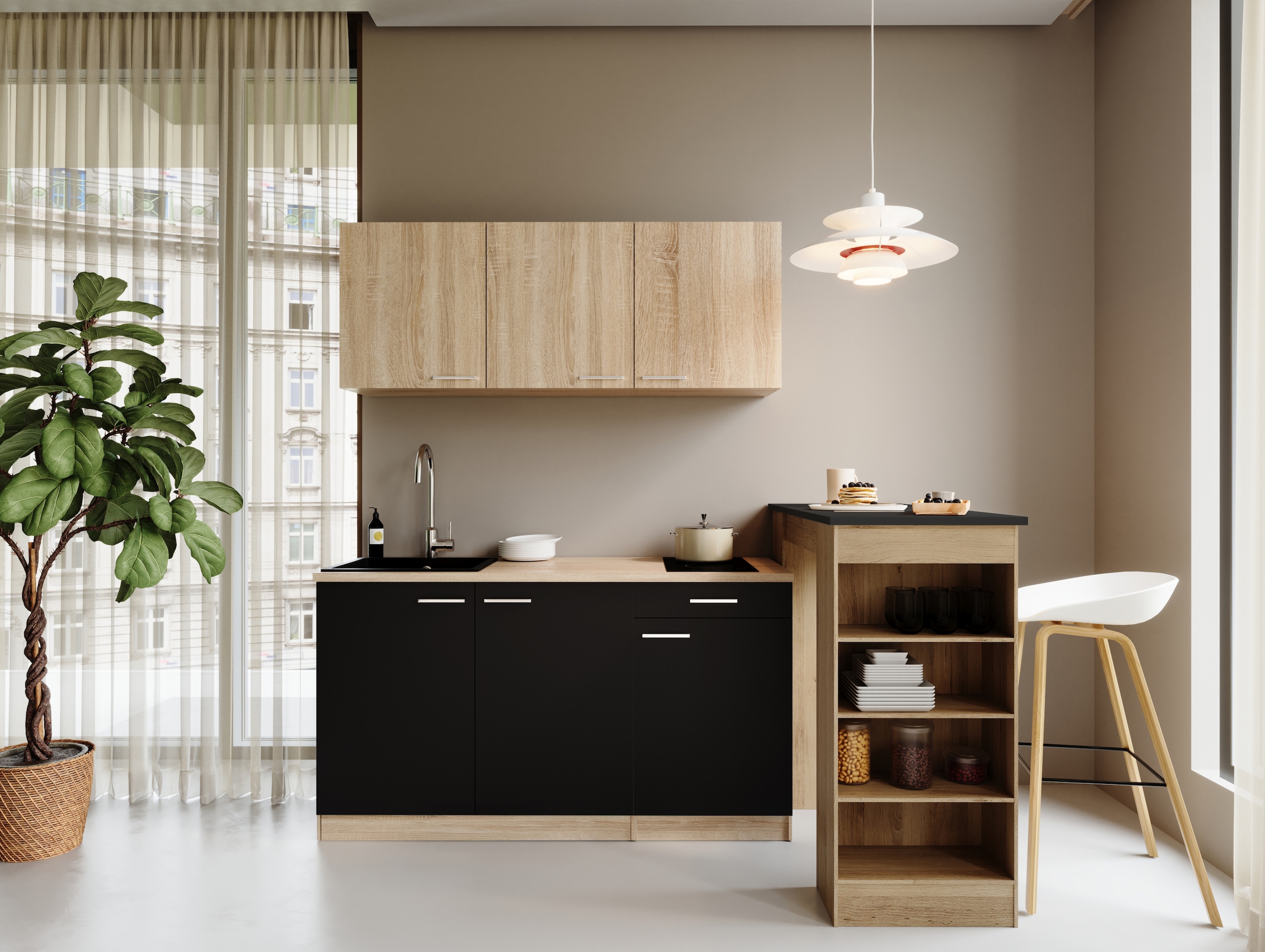 RESPEKTA Pantryküche »Ingrid, inkl. Tresentisch« zerlegt, wahlweise mit Kühlschrank, Soft-Close-Funktion, Breite 150 cm