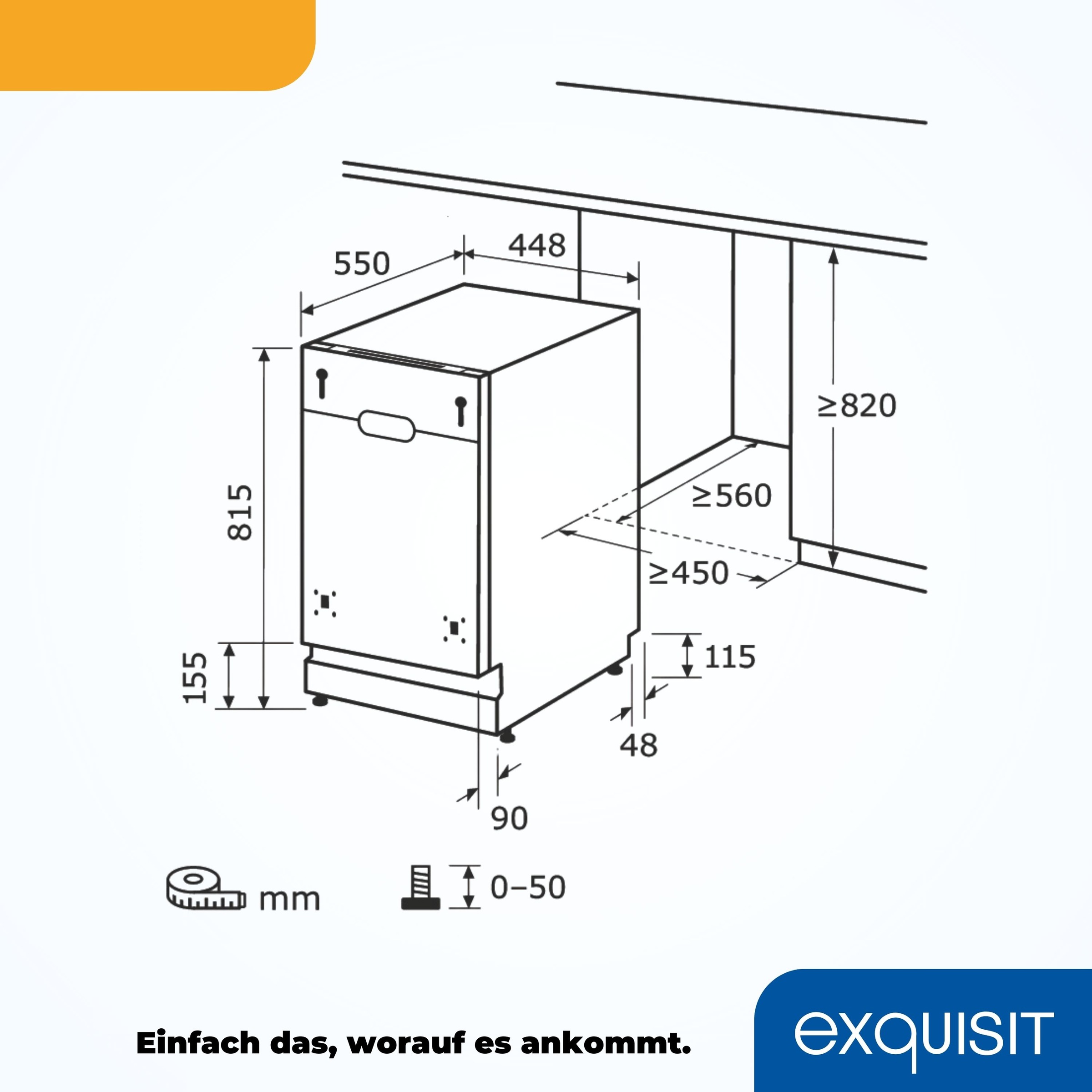 exquisit vollintegrierbarer Geschirrspüler »EGSP1009-E-030E silber«, 9 Maßgedecke, 45 cm breit