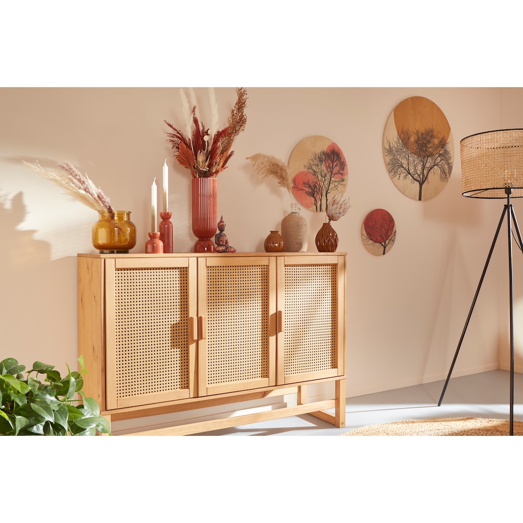 Home affaire Sideboard, Rattangeflecht auf den Türfronten, aus Massivholz, zwei Farbvarianten