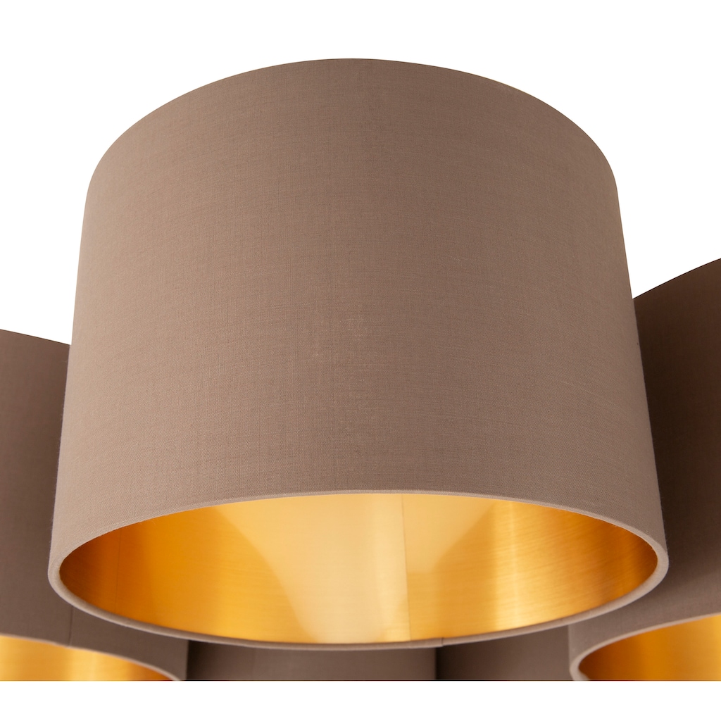 my home Deckenleuchte »Josie«, E27, 1 St., Warmweiß, Deckenlampe mit Stoff - Schirm taupe außen, goldfarbig innen