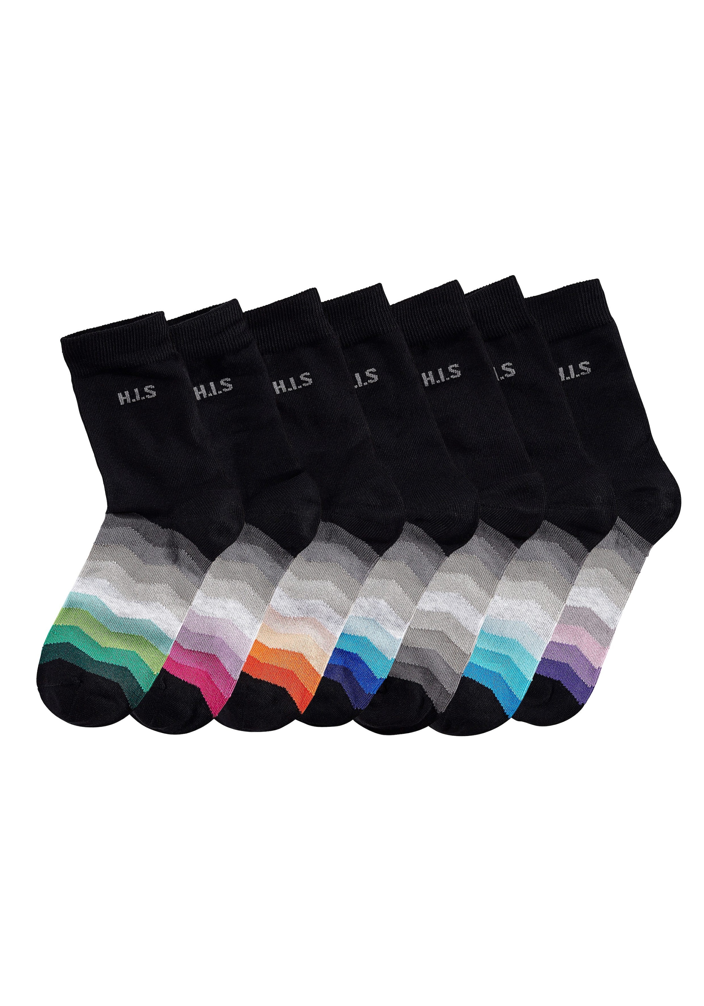 H.I.S Basicsocken, (Packung, 7 Paar), mit schwarzem Schaft