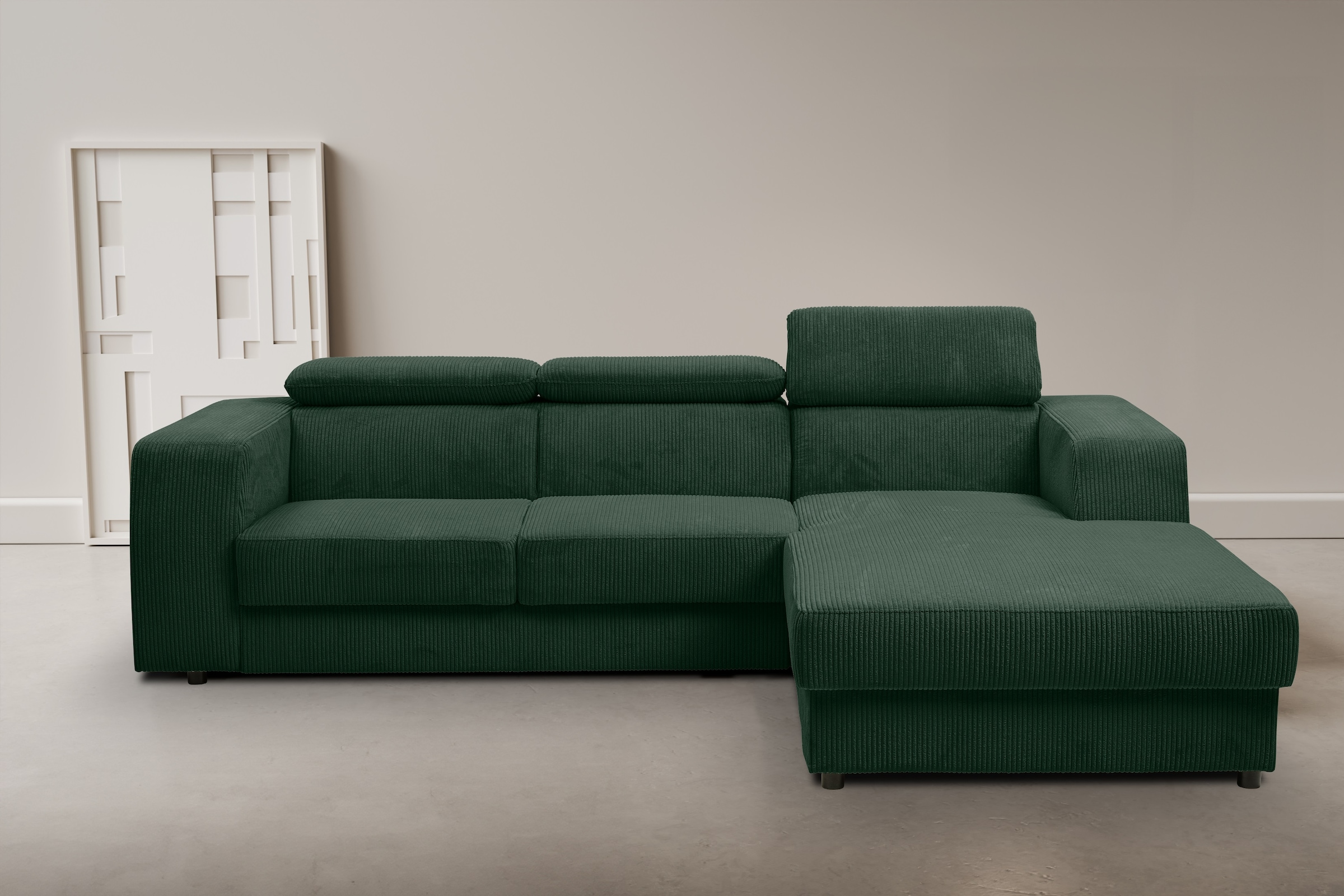 WERK2 Ecksofa »Cherry, modernes Sofa mit Komfortfunktionen, Breite 270cm, L-Form,« bequem, mit verstellbaren Kopfteilen, Schlaffunktion und Bettkasten
