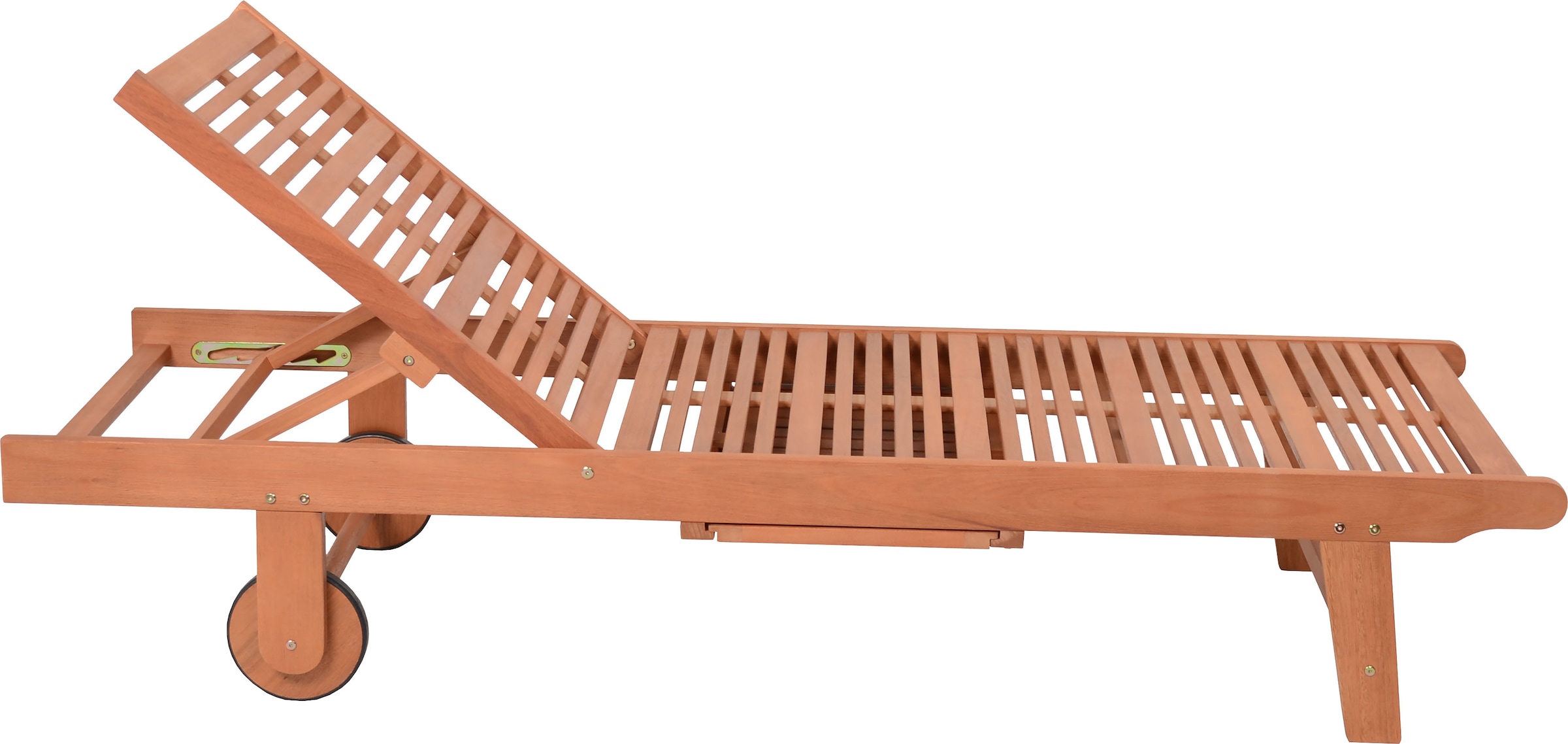 Garden Pleasure Gartenliege »Sonnenliege »SAN DIEGO«, braun« Eukalyptusholz, verstellbare Rückenlehne, L: 110, cmausziehbarer Tisch