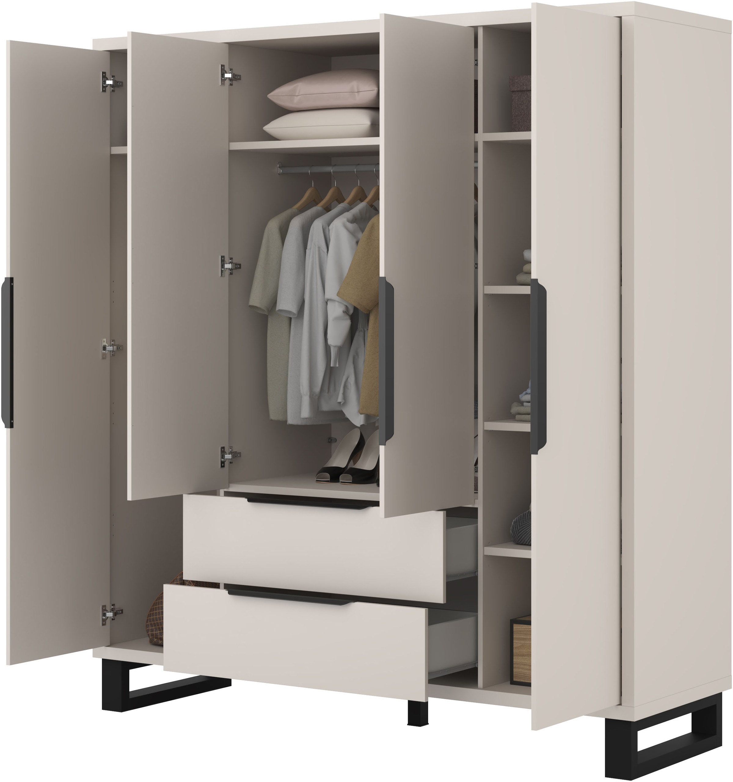 Home affaire Drehtürenschrank »Bronne,Breite 191 cm, Kleiderschrank inclusive Innenausstattung« Kleiderschrank, 2 Schubkästen, Metallgriffe, Garderobe