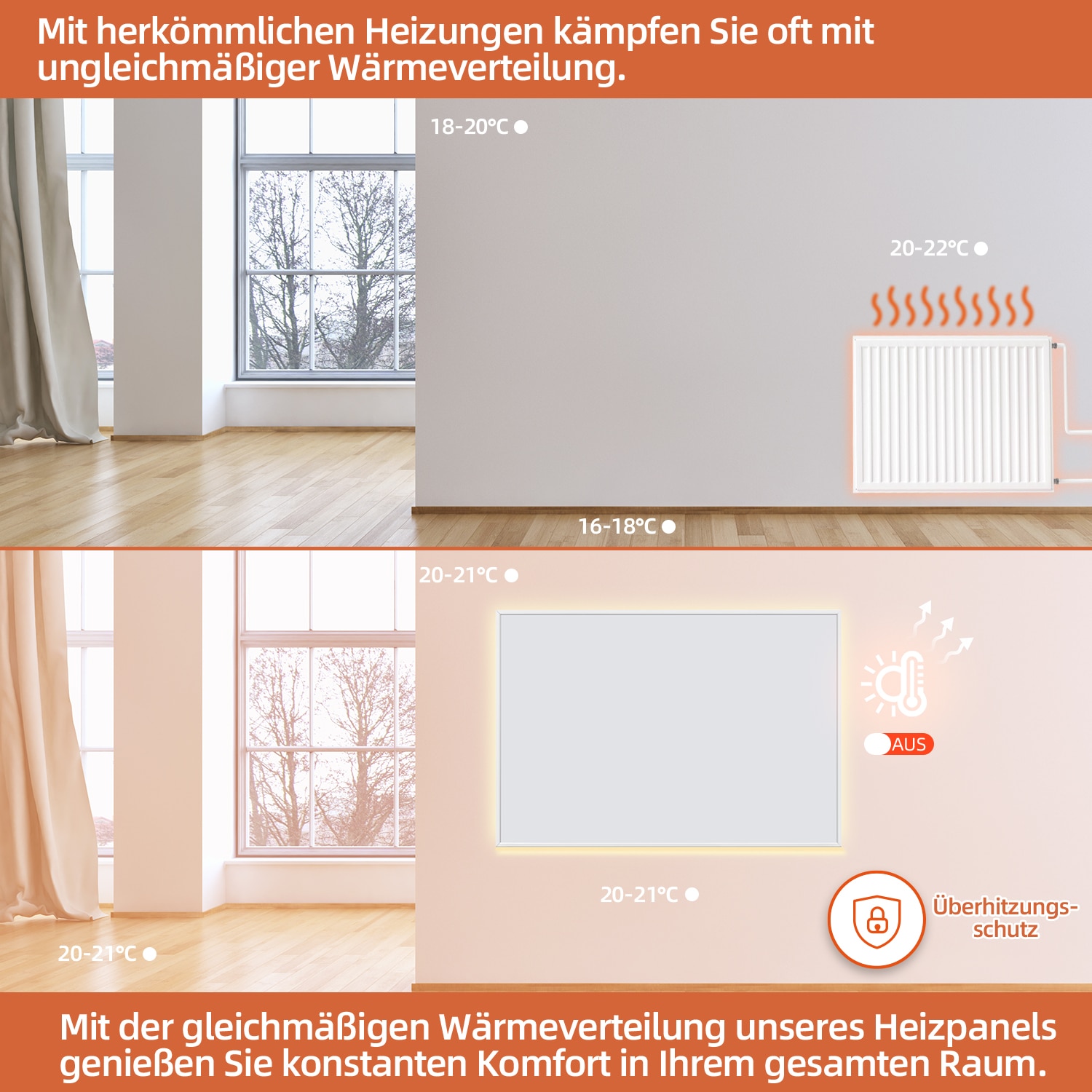 SHX Infrarotstrahler, 1200 W, Smart Home fähig (Wifi), dimmbare Ambiente-LEDs