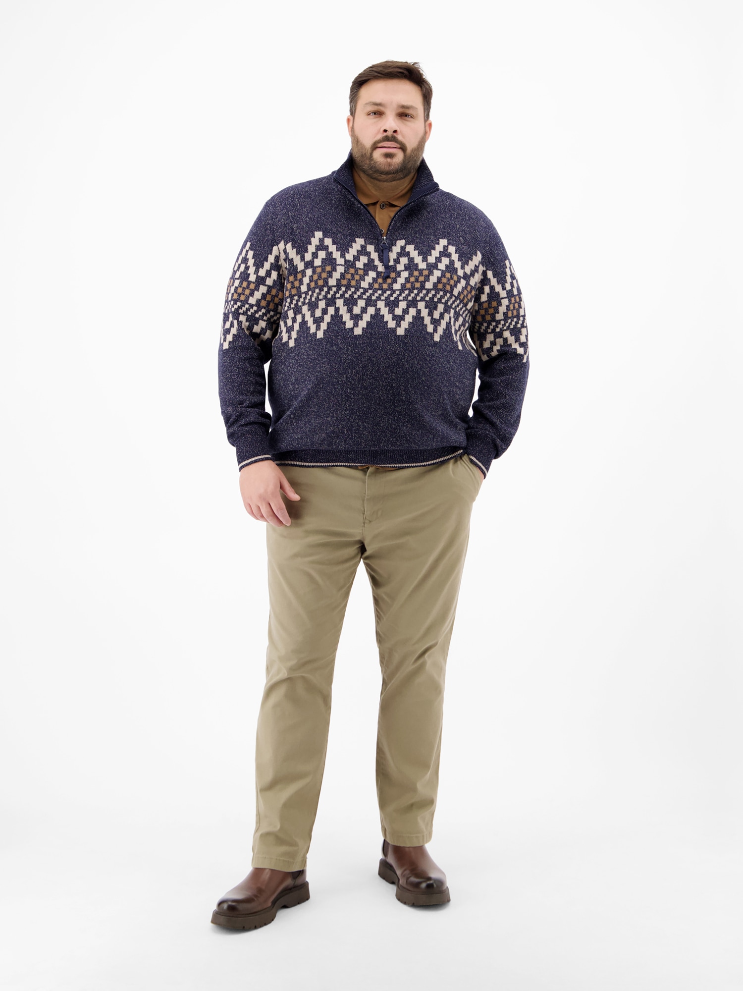 LERROS Norwegerpullover »LERROS Troyer mit Norwegermuster in Übergrößen«