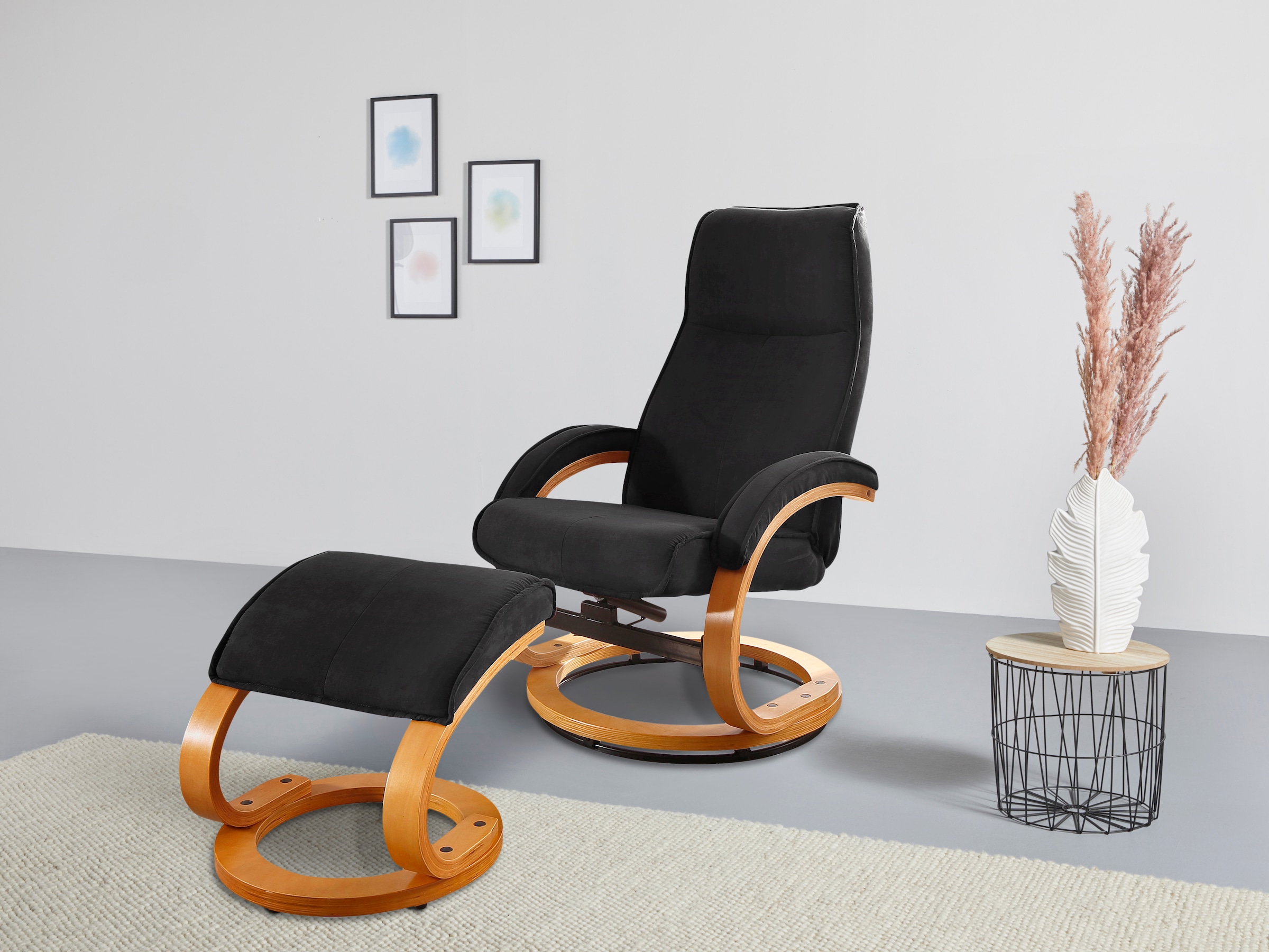 Home affaire Relaxsessel »Paris TV-Sessel, Liegesessel, manuell verstellbar,«, (Set, 2 St., bestehend aus Sessel und Hocker), Microfase, NaturLEDER, Webstoff, Sitzhöhe 46 cm