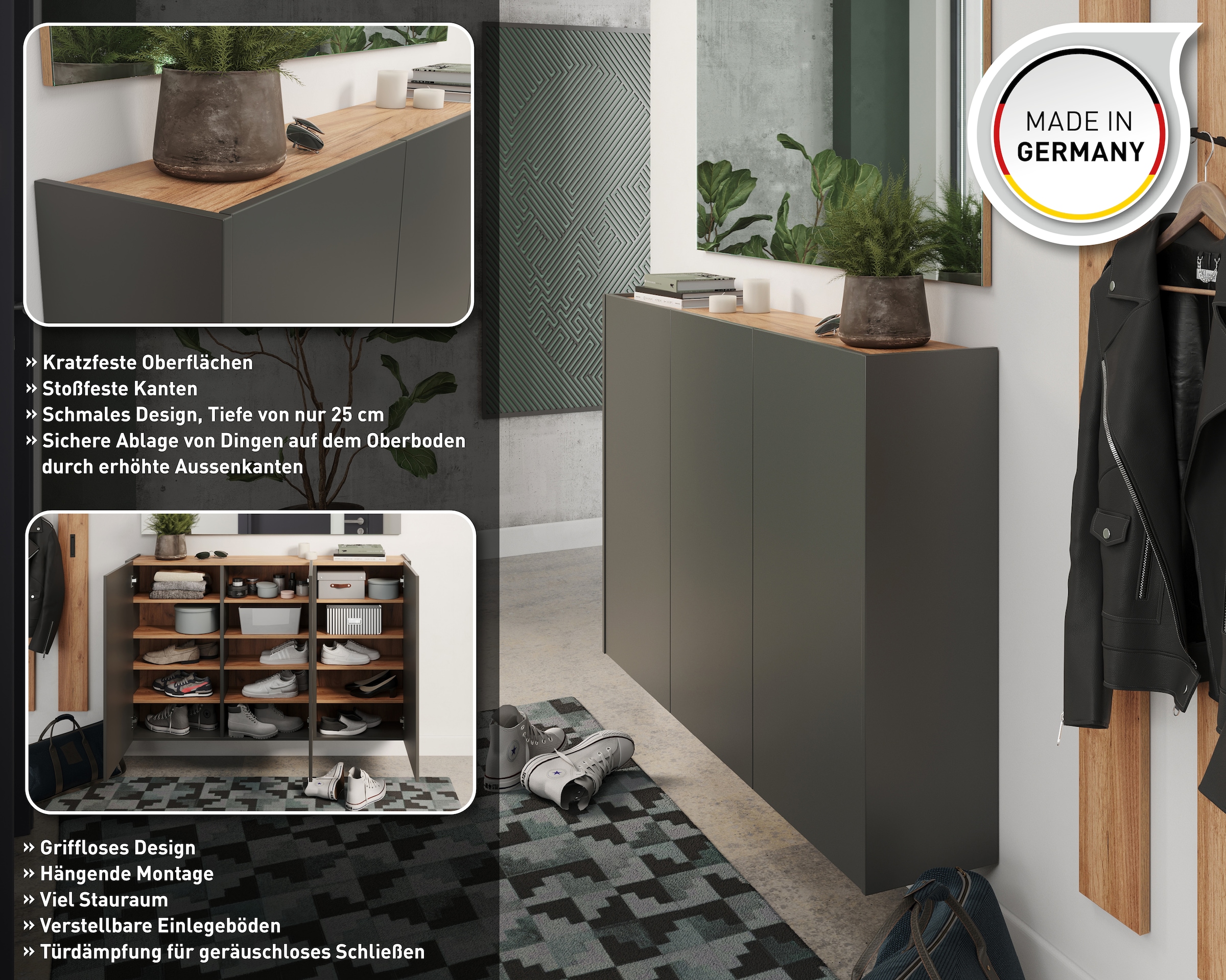 GERMANIA Mehrzweckschrank »GW-Libbiano«, (1 St.), ideal für schmale Flure, Breite 138 cm, in 3 verschiedenen Höhen