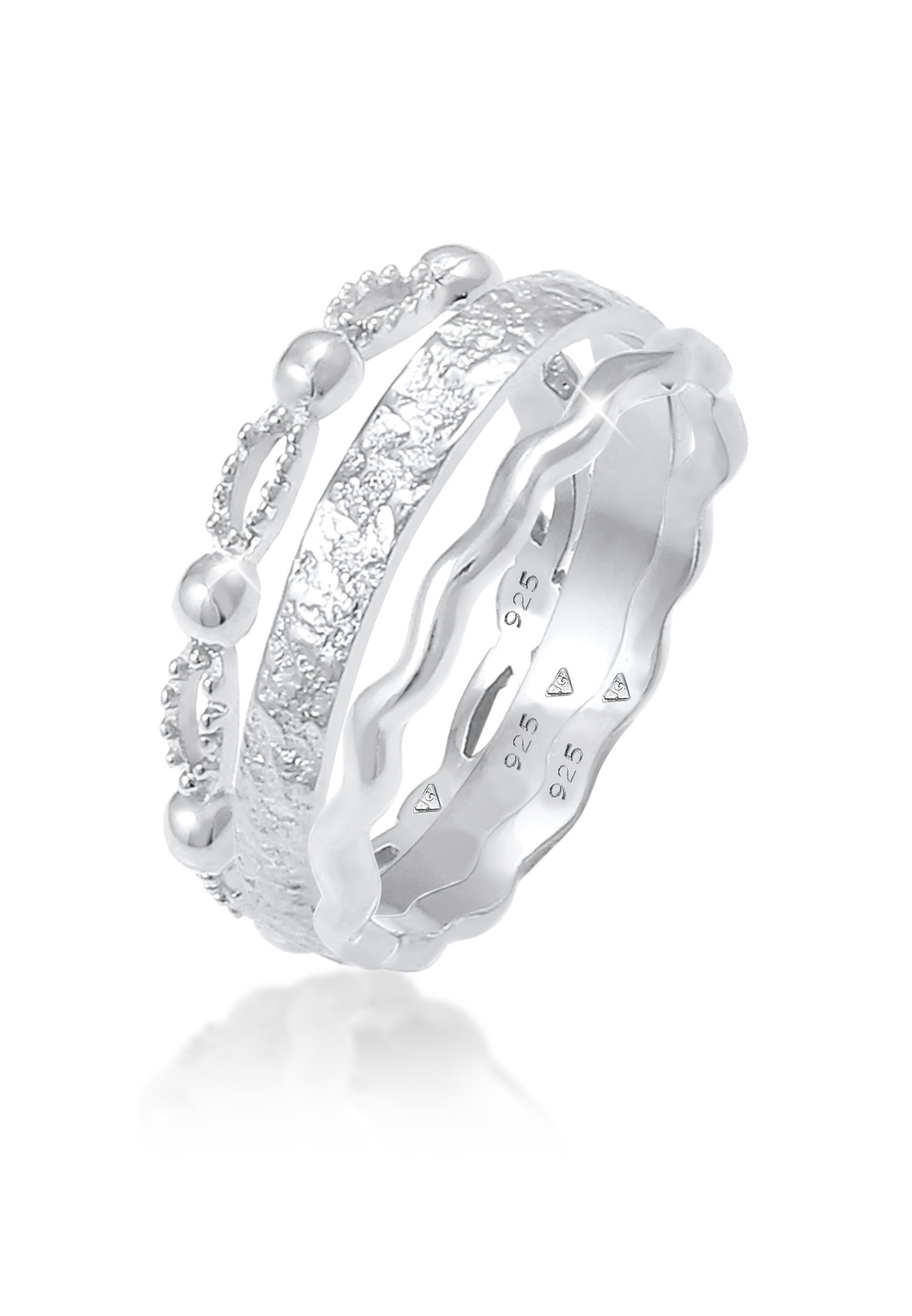 Elli Ring-Set »Ring Stabelringe Gehämmert Wellen (3 tlg.) 925 Silber«