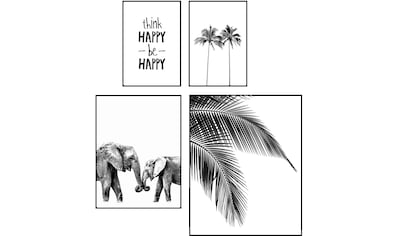 Reinders! Wandbild »Wandbilder Set Be Happy Palm - Baum - Modern - Elefant  - Glück«, Schriftzug, (4 St.) im OTTO Online Shop