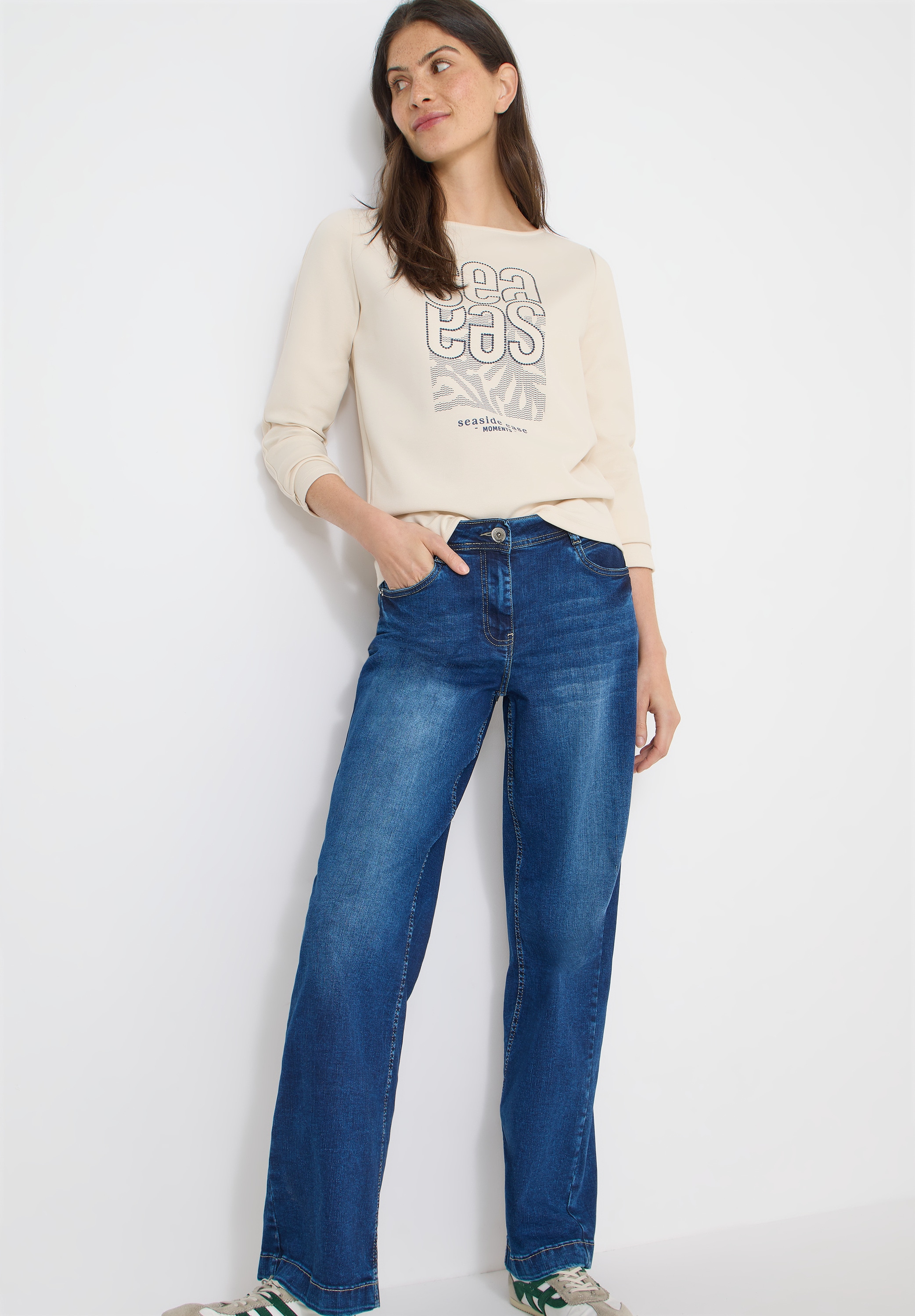 Cecil Langarmshirt modernes Front-Artwork mit Stickerei