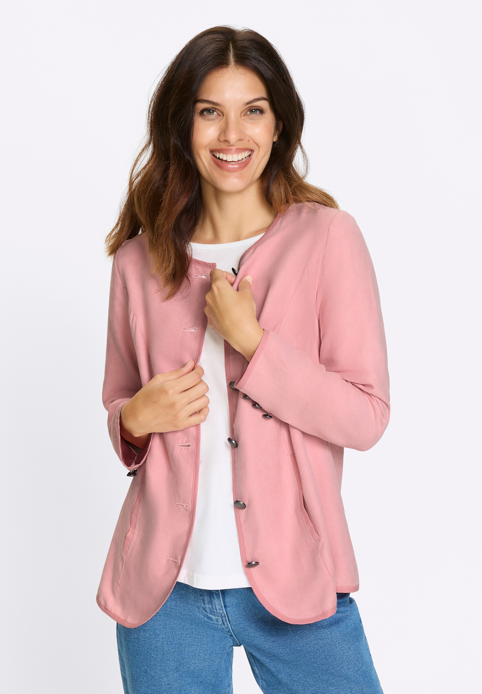 Sieh an! Trachtenjacke »Velours-Blazer Trachtenjacke mit Kontrast-Paspelierung« ohne Kapuze