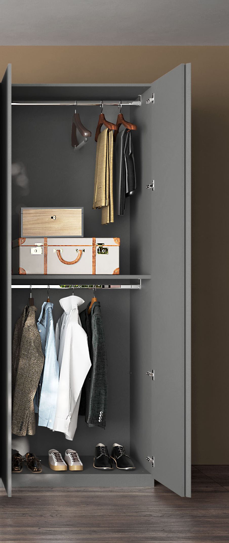 INOSIGN Drehtürenschrank »Jupiter, Kleiderschrank in 3 Breiten, trendiges Steingrau, Griffblende«