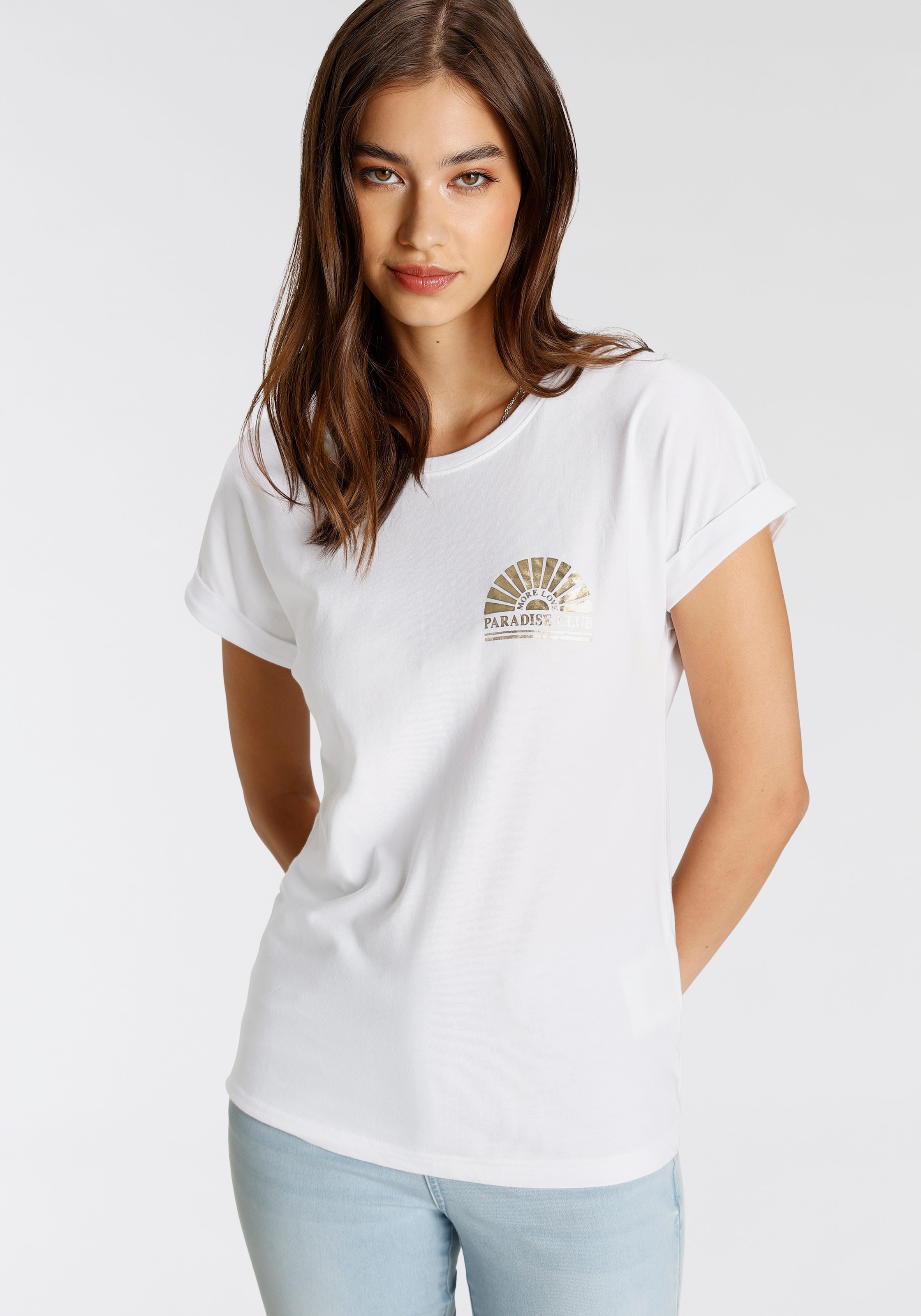 Tamaris T-Shirt, Mit Elegantem Folienprint in Gold - NEUE KOLLEKTION