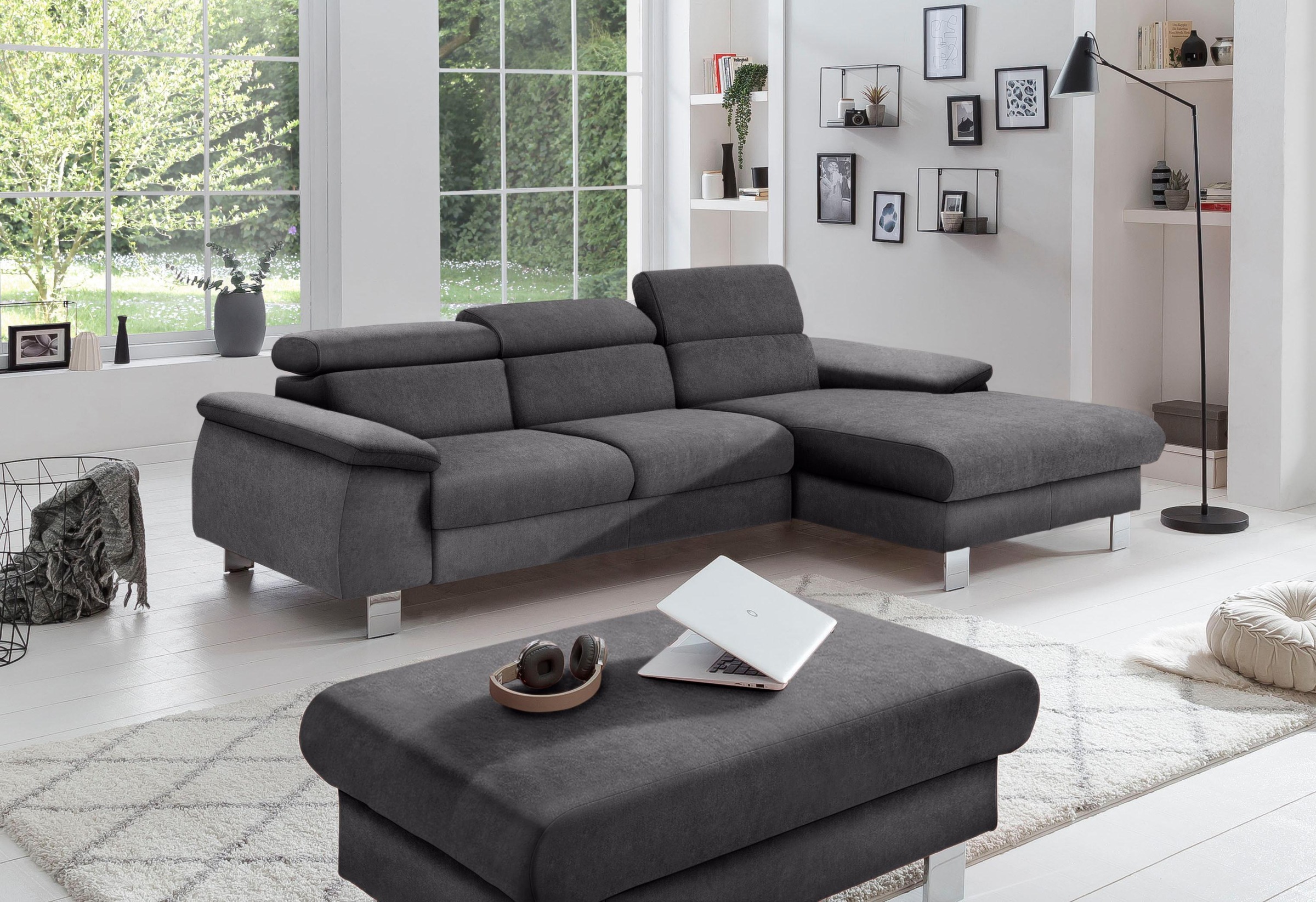 COTTA Ecksofa Komaris, Ecksofa, wahlweise mit RGB-LED-Beleuchtung und Bettfunktion/Bettkasten