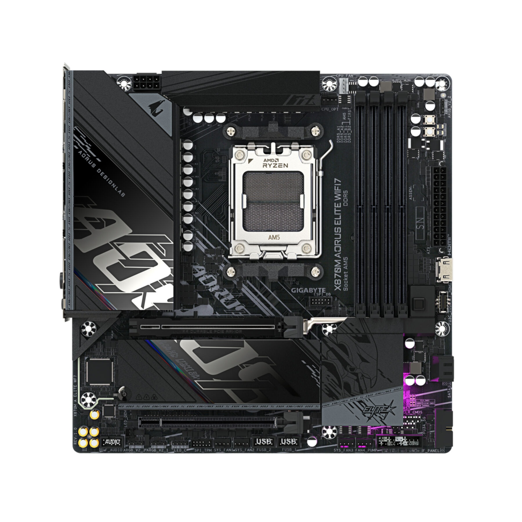 Gigabyte Mainboard »X870M AORUS ELITE WIFI7 Mainboard – Unterstützt AMD Ryzen 9000 CPUs, d«