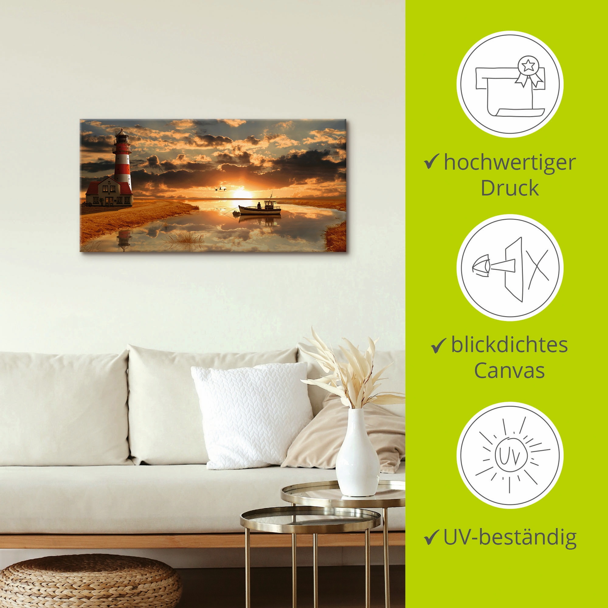 Artland Wandbild »Maritime Idylle beim Leuchtturm« Gebäude 1 Stk. tlg. als Leinwandbild, Poster in verschied. Größen