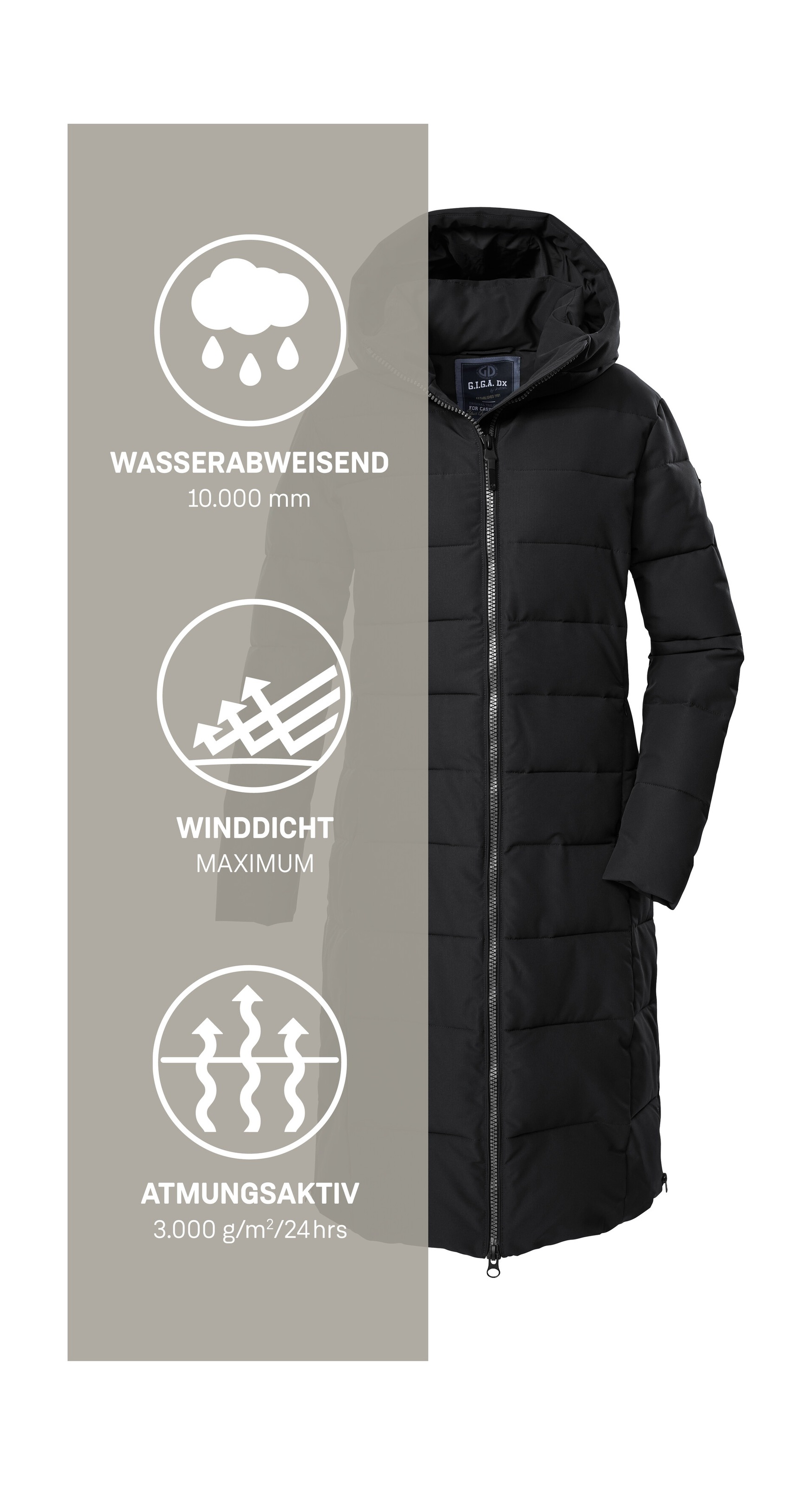 G.I.G.A. DX by killtec Steppmantel »GW 88 WMN QLTD CT«, Wasserabweisender, winddichter Mantel mit Daunenoptik und Kapuze