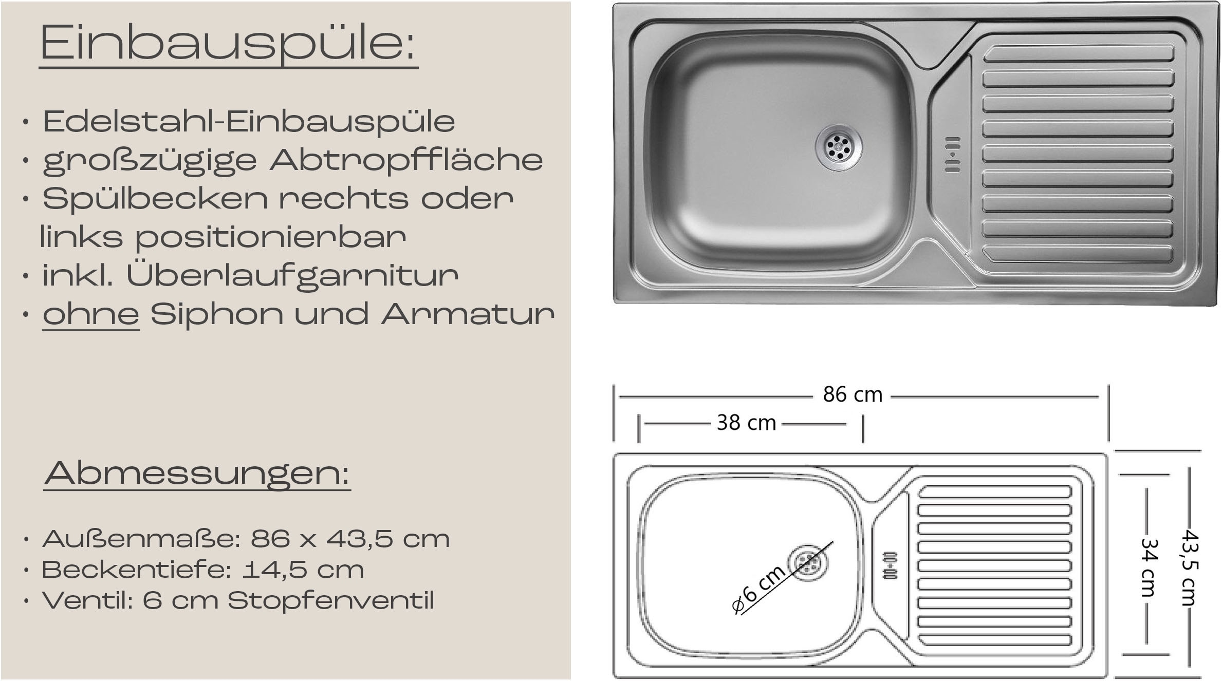KOCHSTATION Spülenschrank »KS-Virginia,neu in verbesserter Ausführung« Stauraum, Softclose, ohne Armatur,  Breite 110 cm, inklusive Einbauspüle, Soft-Close