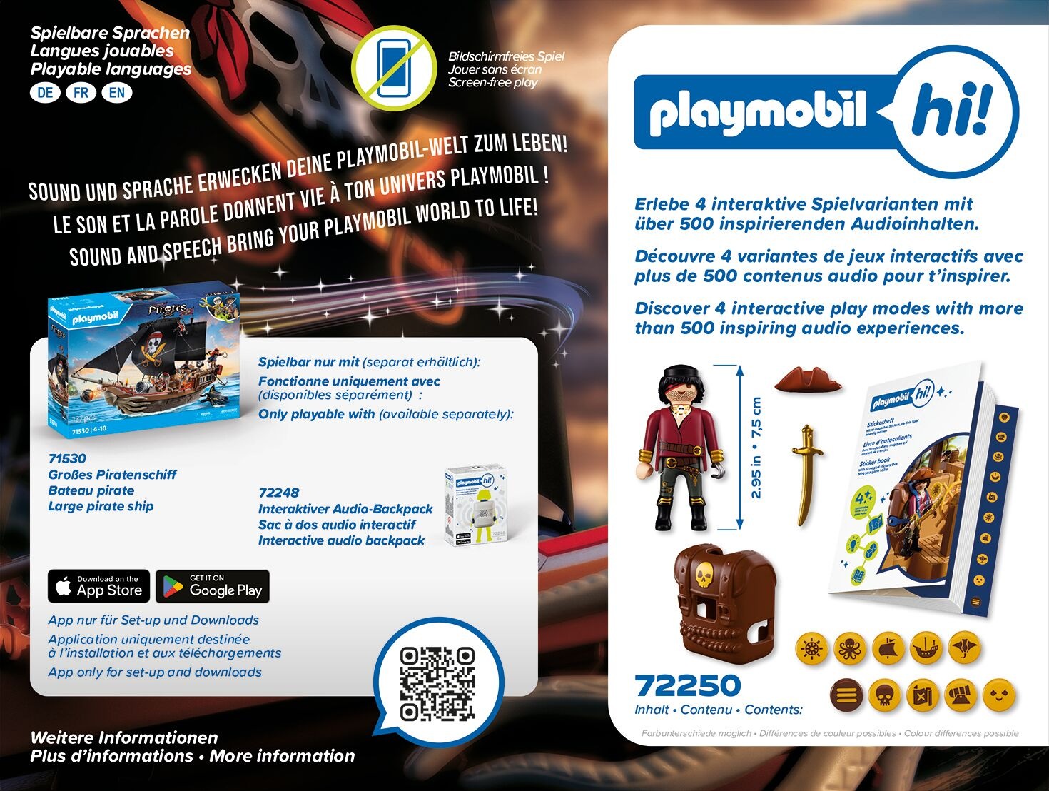 Playmobil® Konstruktions-Spielset »Playmobil Hi! Magische Sticker Piraten (72250), Pirates« Made in Europe; mit interaktivem Backpack kompatibel (nicht enthalten)