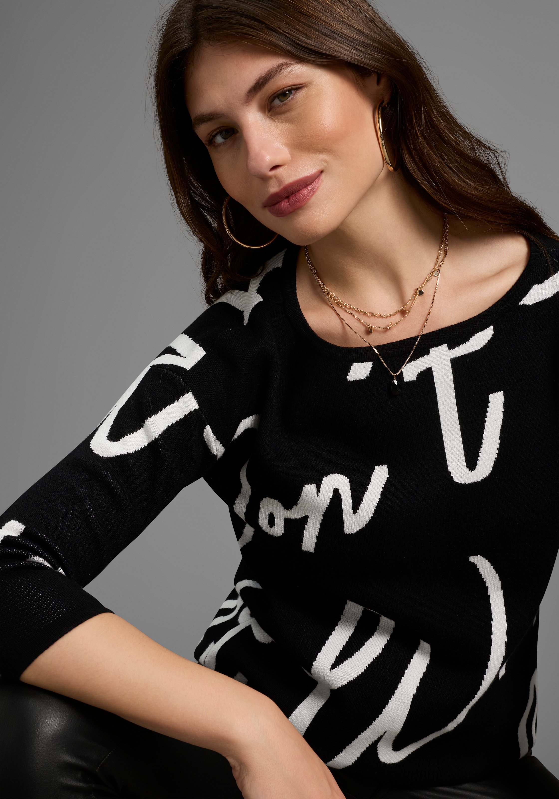 Laura Scott Jacquardpullover, mit Schriftmuster - NEUE KOLLEKTION
