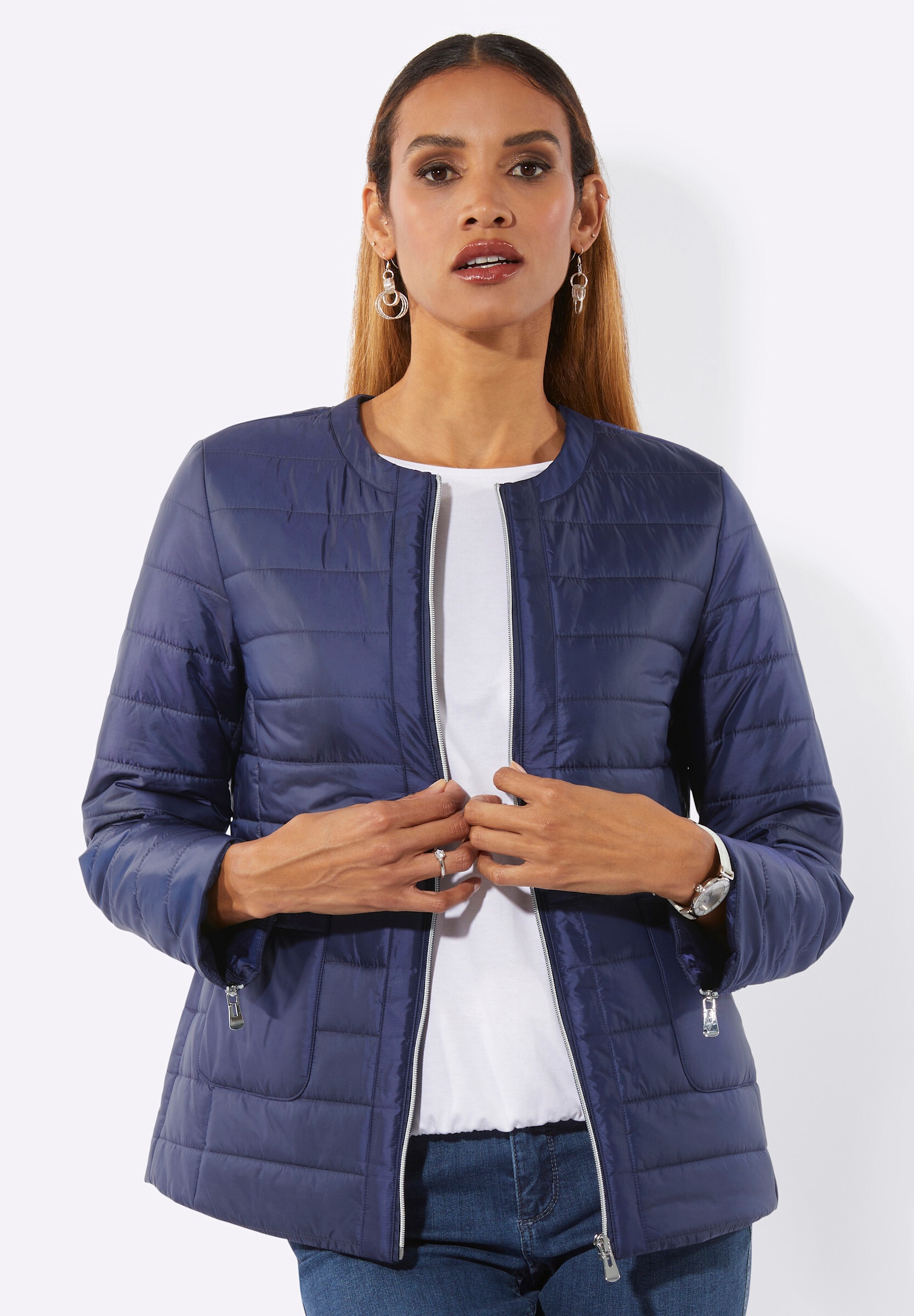 creation L Steppjacke »Steppjacke Steppjacke mit Reißverschluss am Ärmel« ohne Kapuze