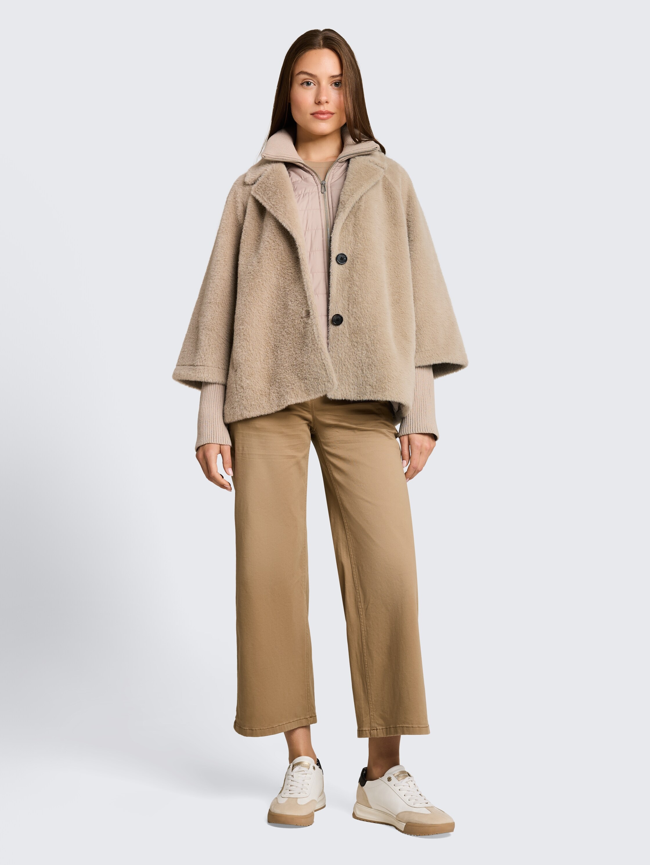TOM TAILOR Fellimitatjacke »Regular« ohne Kapuze mit Reverskragen und Stehkragen-Inlay  und Knopfleiste