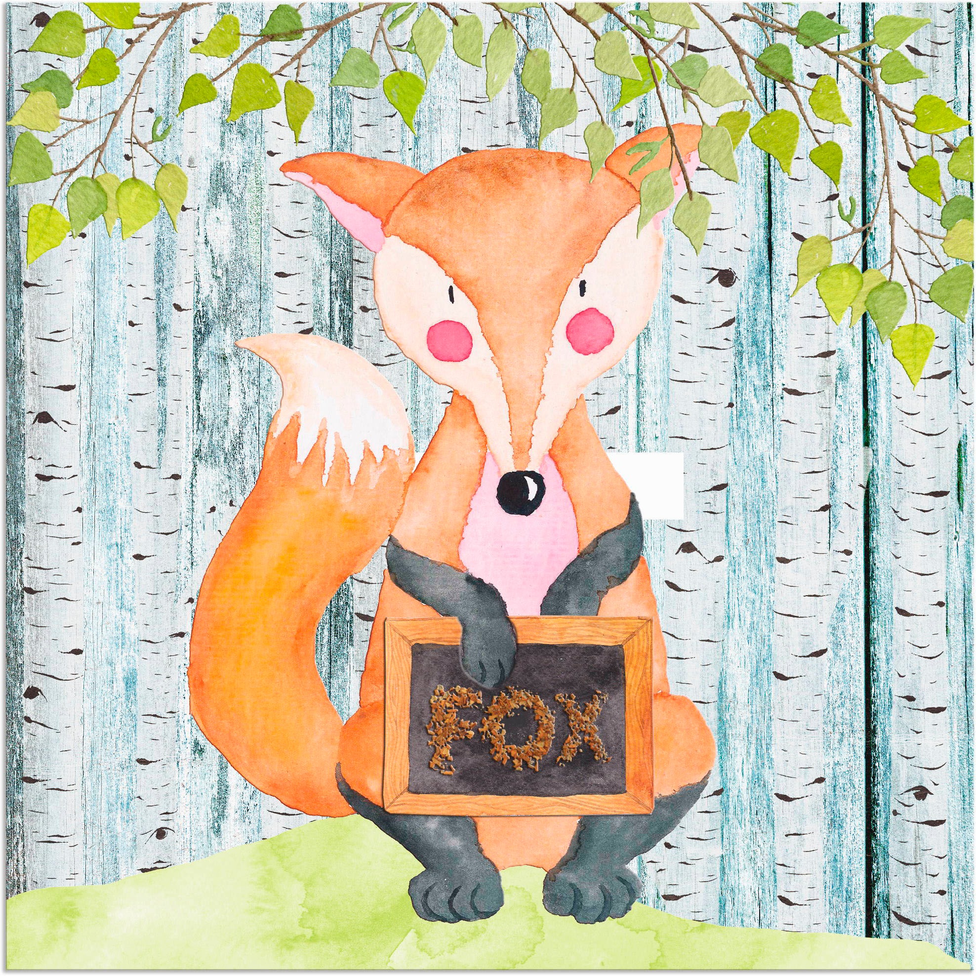 Artland Wandbild »Waldfreunde- der schlaue Fuchs«, Tiere, (1 St.), in vielen Größen & Produktarten - Alubild / Outdoorbild für den Außenbereich, Leinwandbild, Poster, Wandaufkleber / Wandtattoo auch für Badezimmer geeignet