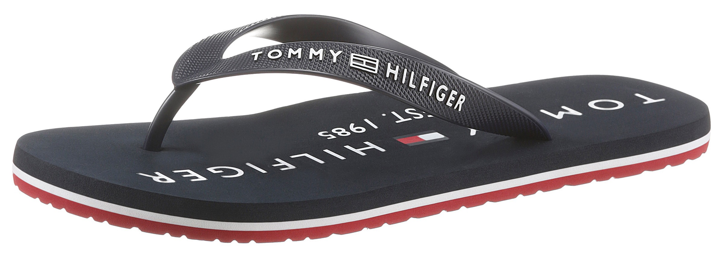 TOMMY HILFIGER Zehentrenner »HILFIGER PRINT BEACH SANDAL«, mit Logoschriftzügen