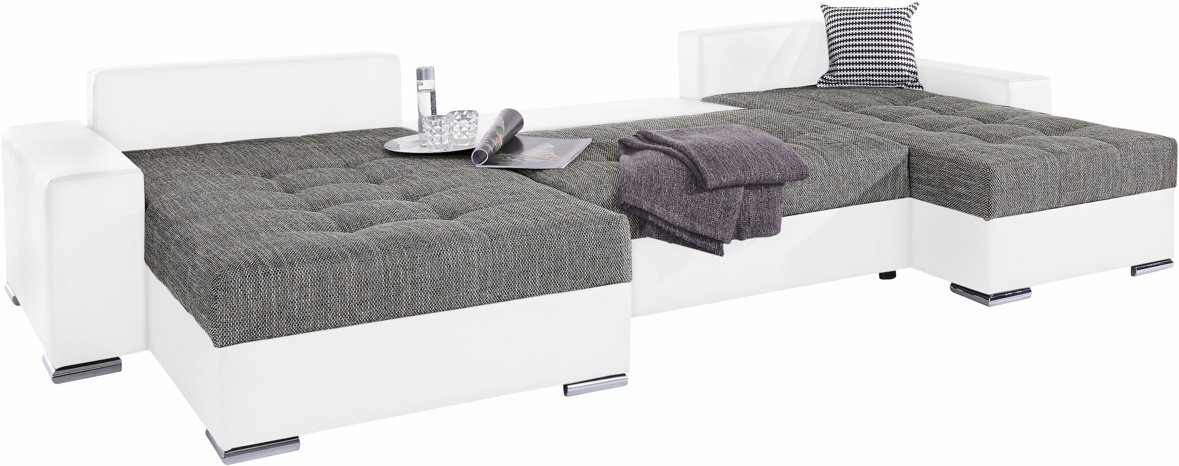 COLLECTION AB Wohnlandschaft »XXL-Josy U-Form, Breite 333 cm, mit 2 Recamieren 77 & 97 cm«, inkl. Bettfunktion, Bettkasten, mit 5 gleich großen Rückenkissen