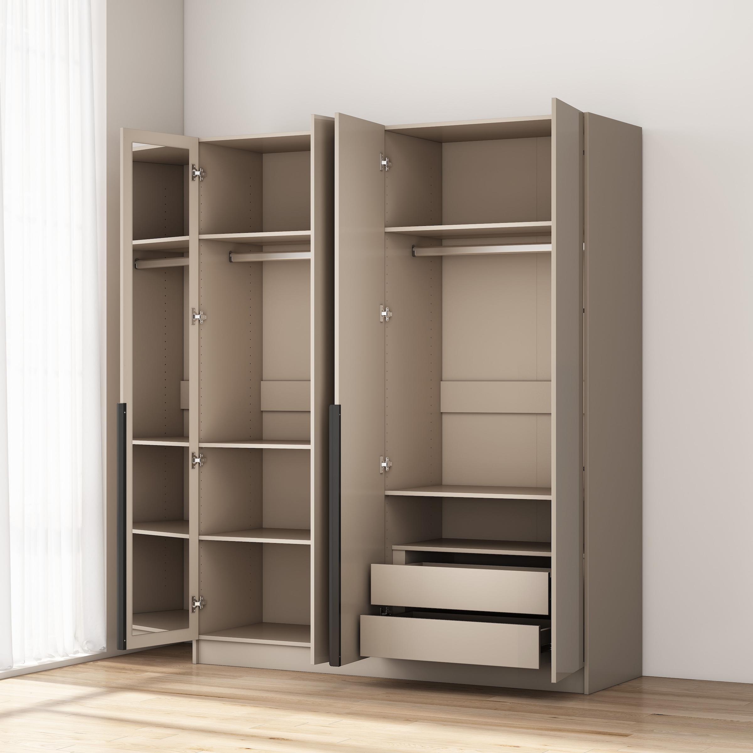 OTTO home Kleiderschrank »Annor Schlafzimmerschrank Breite 162cm hochglanz Schrank Garderobe« Drehtürenschrank mit perfekter Innenausstattung - elegante Türgriffe