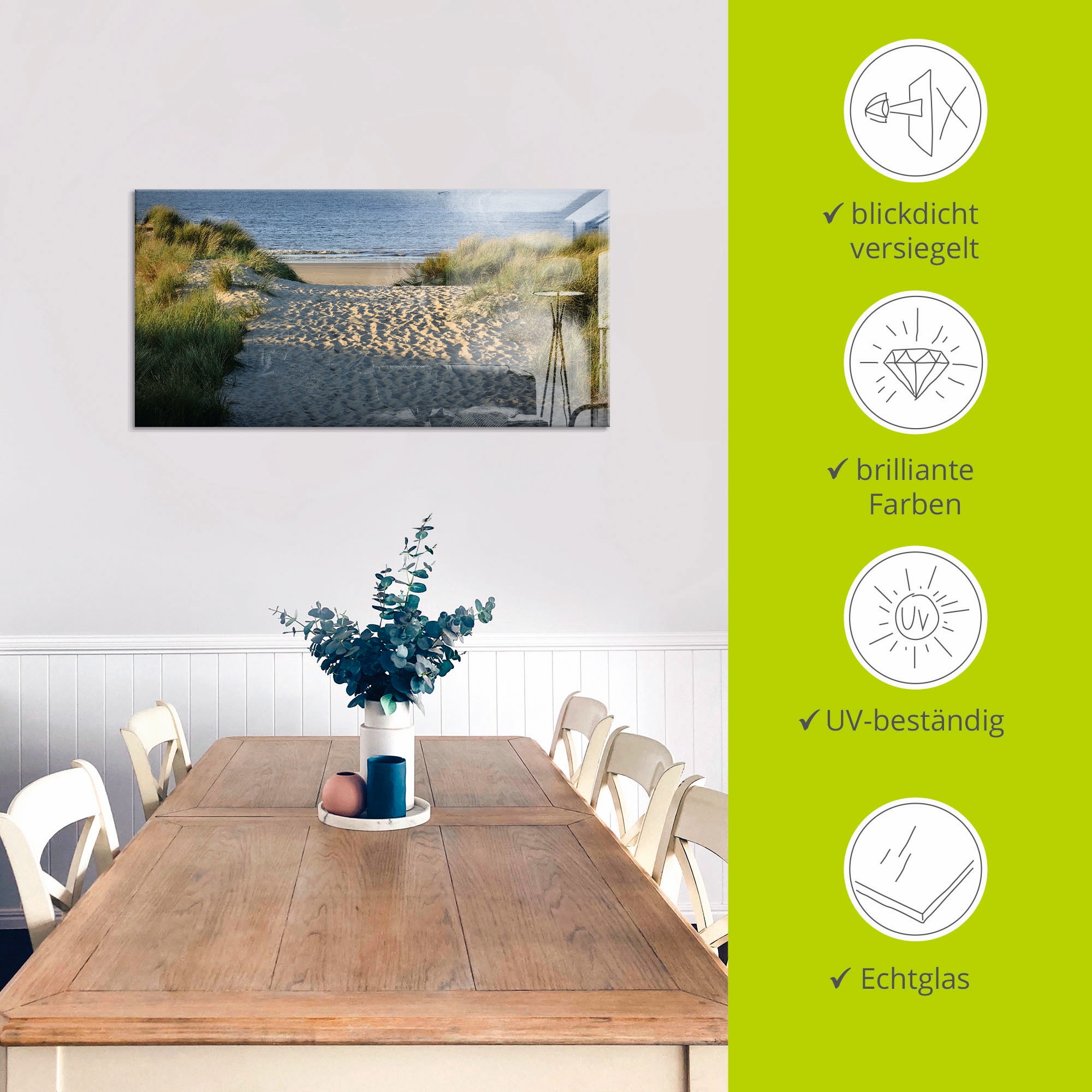 Artland Glasbild »Strandaufgang«, Strand, (1 St.), in verschiedenen Größen