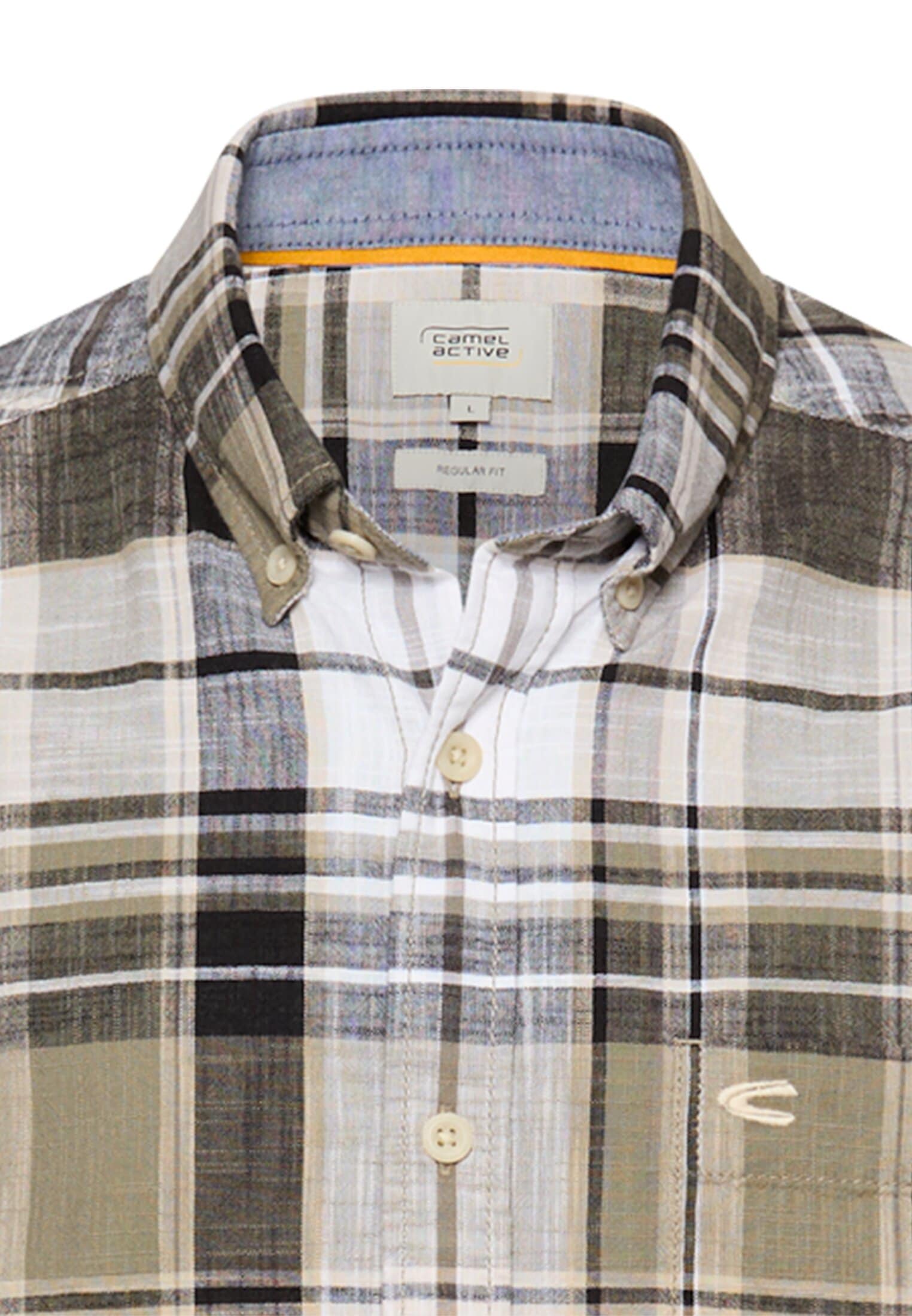 camel active Kurzarmhemd mit Button-Down-Kragen und im Karo-Look
