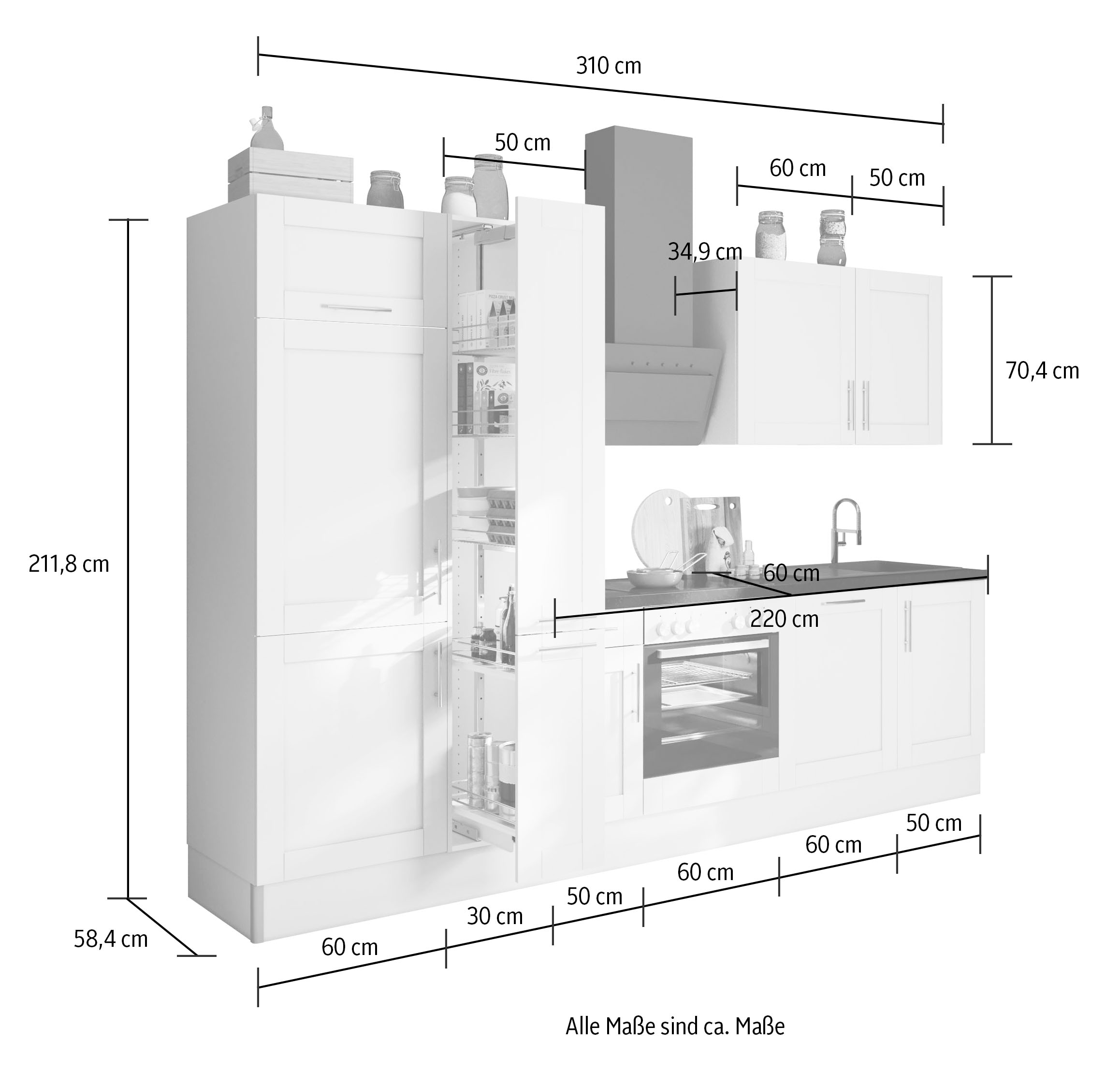 OPTIFIT Küche »Ahus«, Breite 310 cm,wahlweise mit E-Geräten,MDF  Fronten,Soft Close Funktion im OTTO Online Shop