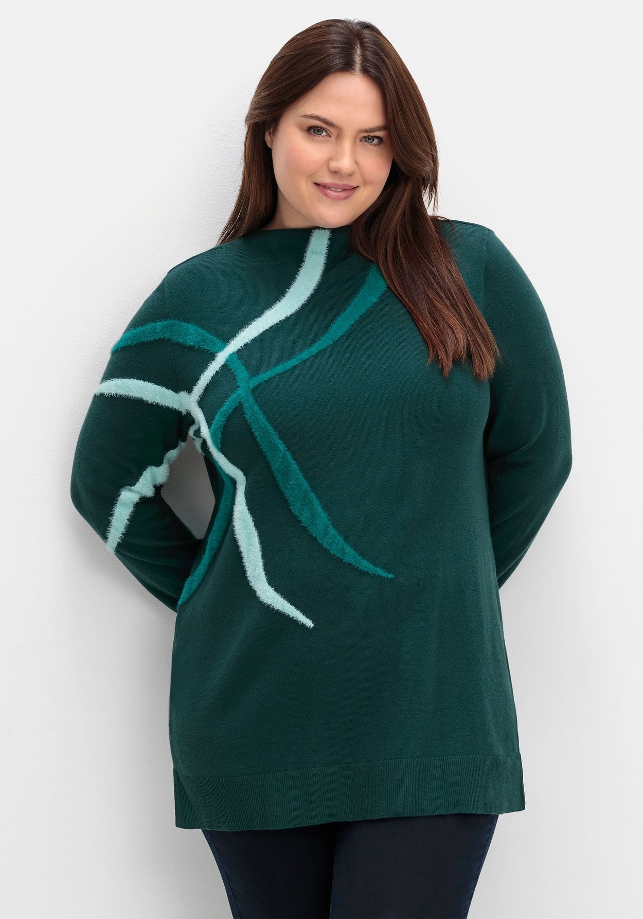 Stehkragenpullover »Pullover mit Flauschgarn-Intarsien«, mit Flauschgarn-Intarsien