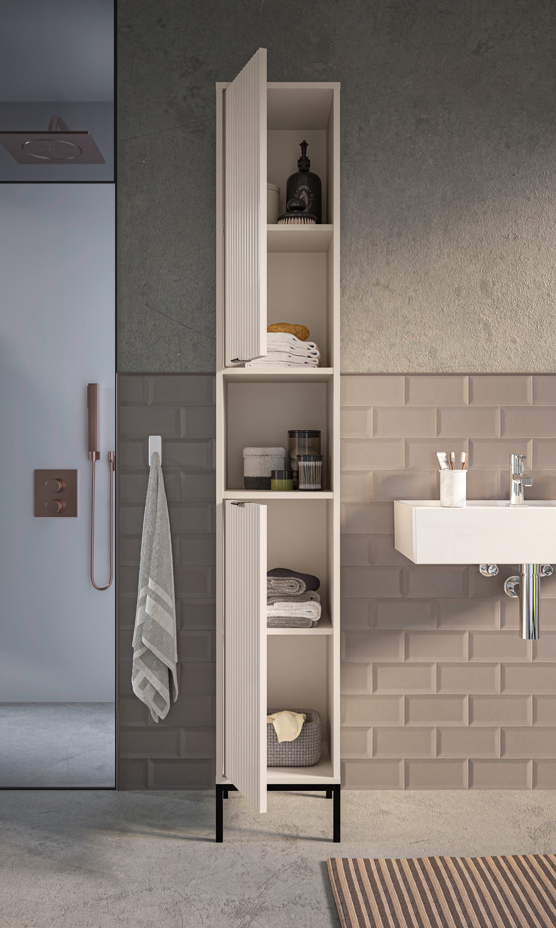 BASIC by Balculina Hochschrank »Lucera Hochschrank, Badezimmerschrank BxHxT 32x195x32« 1 Stk. tlg. Breite 32 cm, Tür L/R montierbar