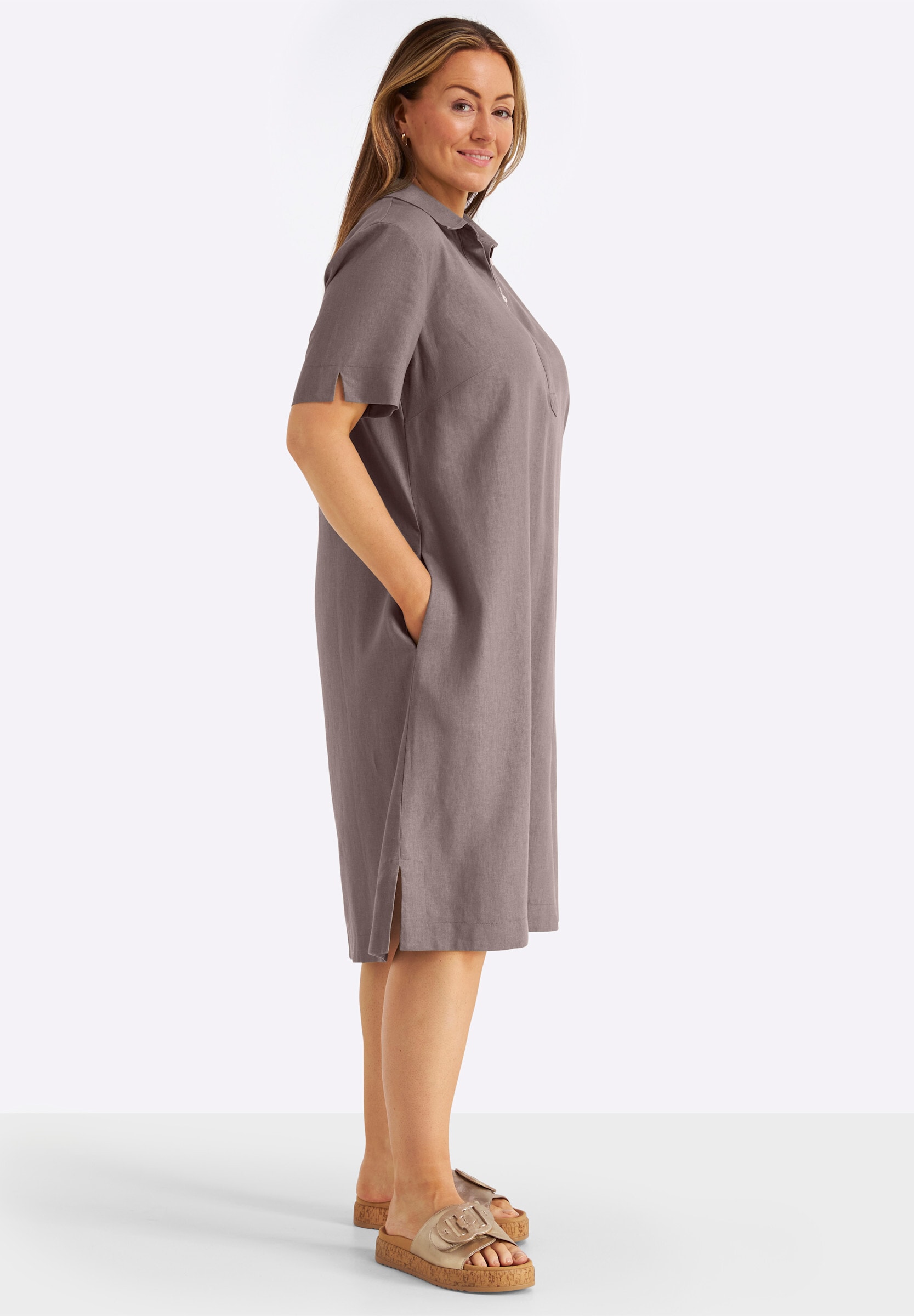Sheego Sommerkleid »Leinenkleid A-Linien-Kleid im Leinen-Mix« Ohne Taschen