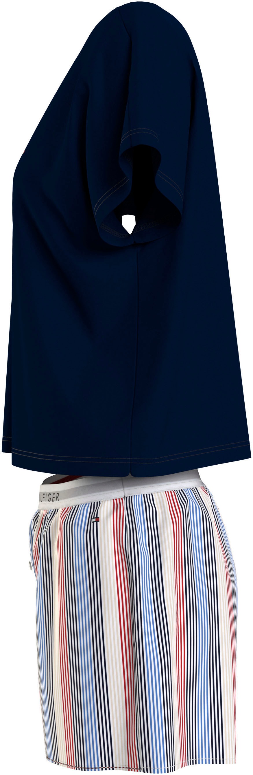 Tommy Hilfiger Underwear Shorty »SS PYJ SET WOVEN«, (Set, 2 tlg., Shirt+Shorts), Shirt uni, Shorts gemustert