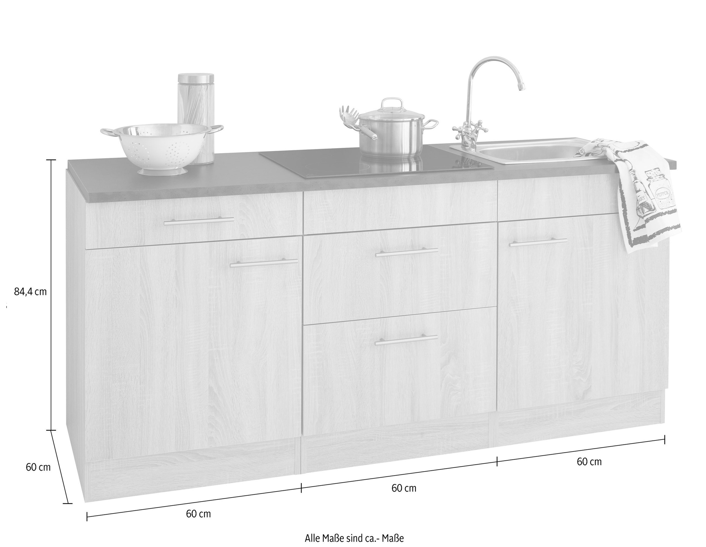 OPTIFIT Küchenzeile »Mini«, Breite 180 cm, mit Glaskeramik-Kochfeld, mit Arbeitsplatte