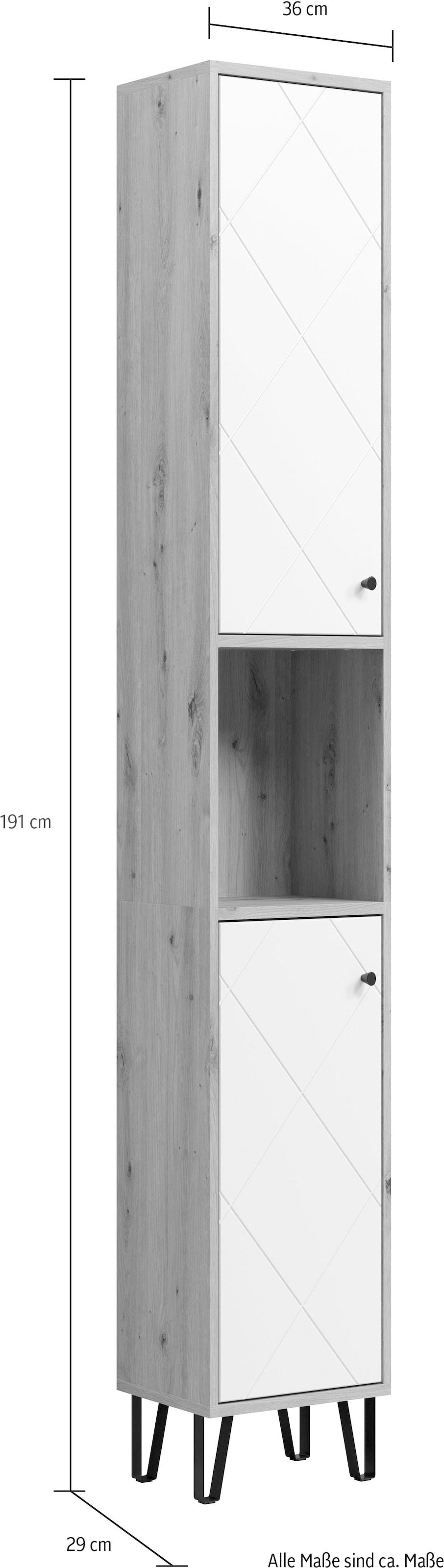 St.), bei »Touch«, matt, 2 weiß Türen, online 36 / Holzoptik Breite Retro Metallfüße, cm, Hochschrank braune OTTO (1 trendteam
