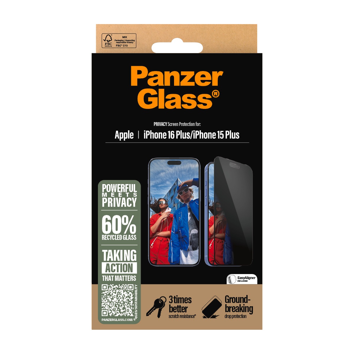 PanzerGlass Displayschutzglas »Privacy Screen Protection«, für Apple iPhone 16 Plus-Apple iPhone 15 Plus, Displayschutzfolie, Schutzfolie, Bildschirmschutz, kratz- & stoßfest
