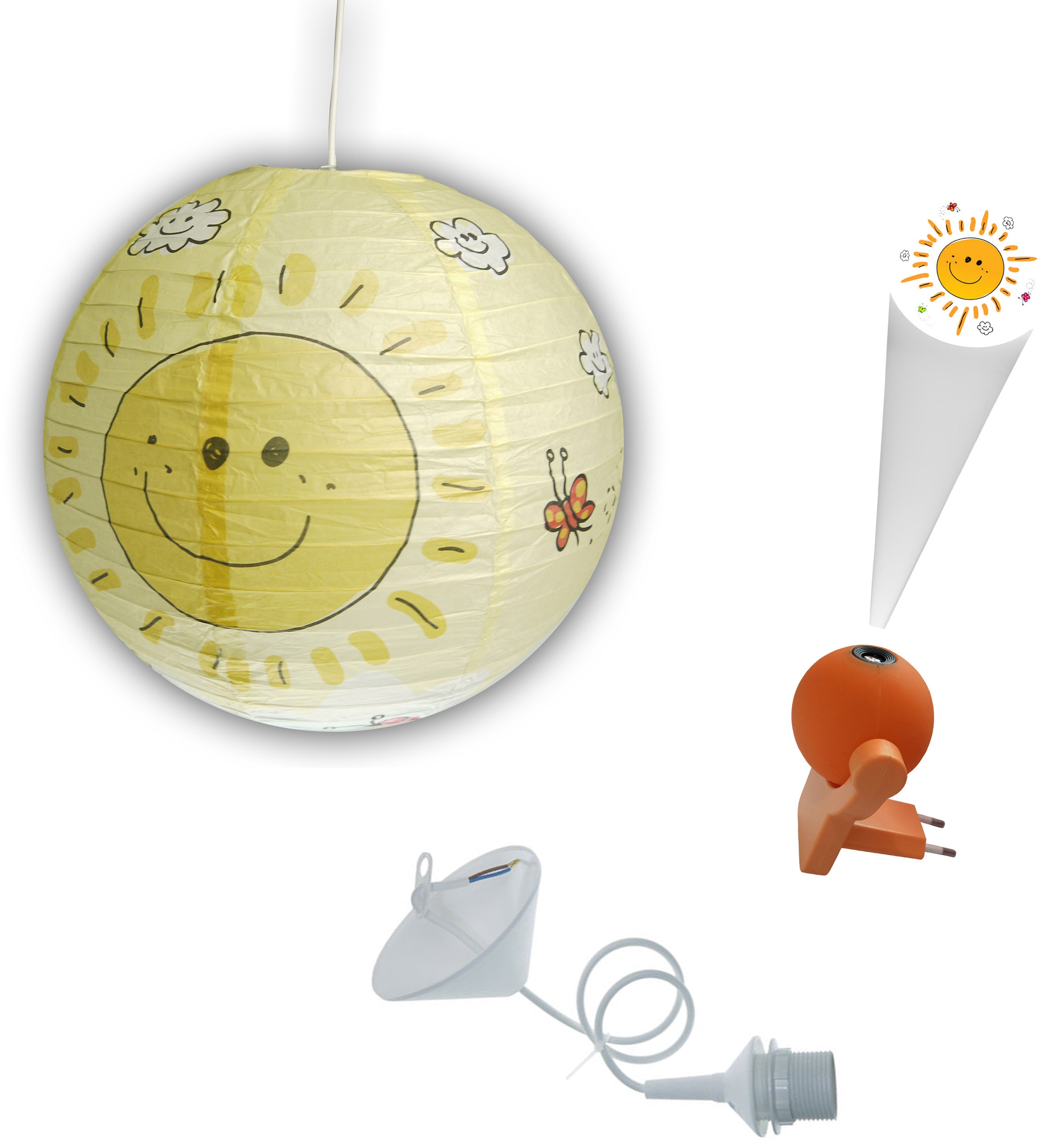 niermann LED Nachtlicht »Sunny«, 1 flammig, Leuchtmittel LED-Modul | LED fest integriert, Bundle Sunny (Set), 1 x Steckernachtlicht, 1 x Papier-Pendelleuchte