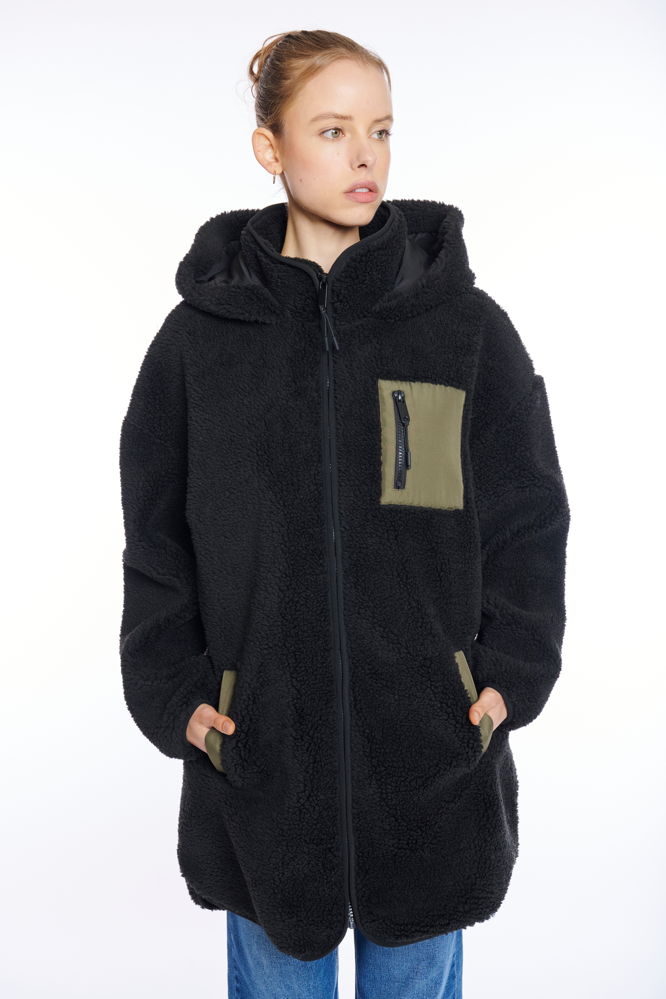 Haily’S Damen Kapuzenplüschjacke »LS P JK Te44ddy« mit Kapuze abgerundeter Saum, hinten etwas länger als vorn, Größe XS