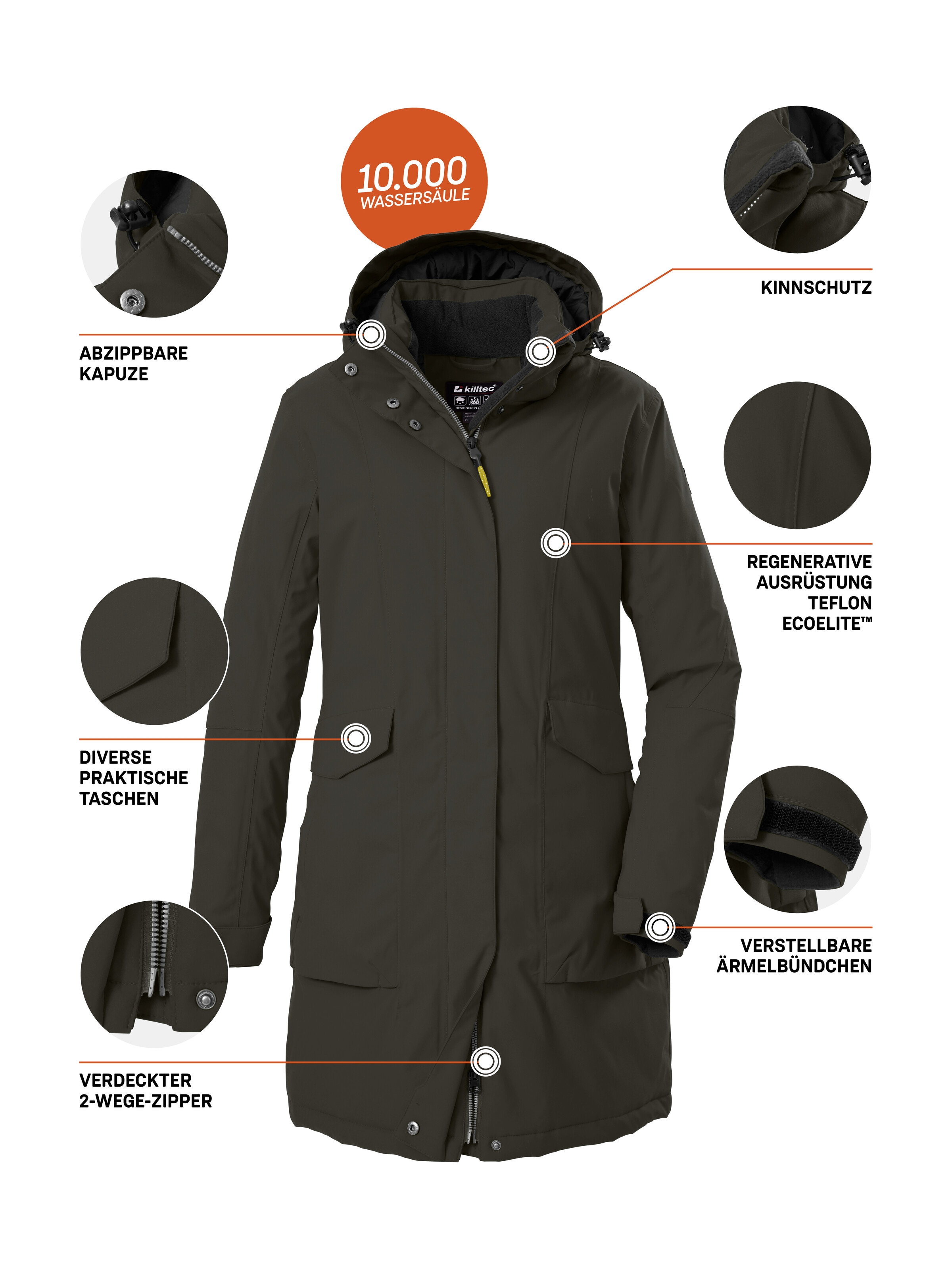 Killtec Parka »Damen Funktionsparka« Wasserdichter, atmungsaktiver Damenparka mit abnehmbarer Kapuze